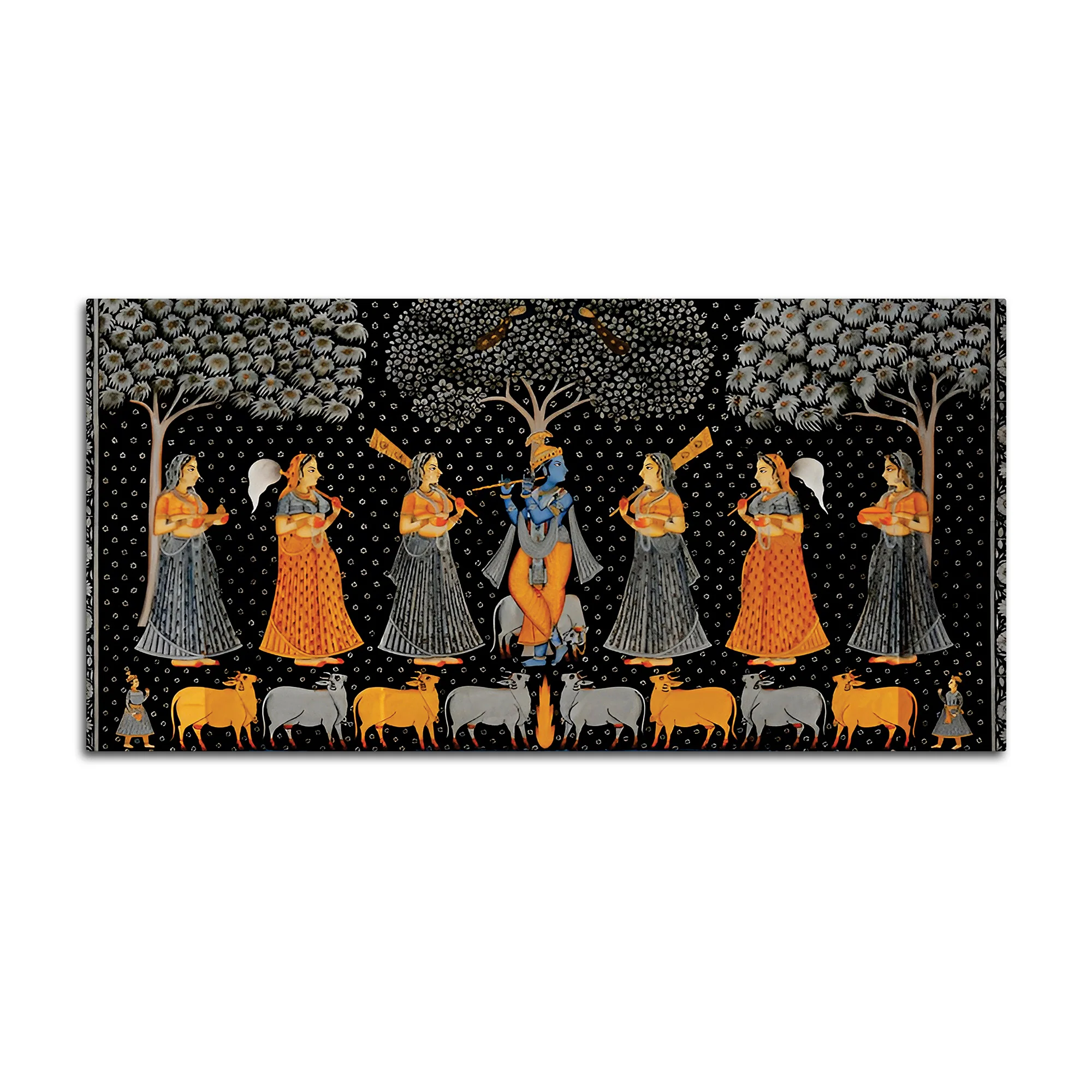 Indian Traditional Pichwai Krishna Raas Leela Wall Painting - Image 7