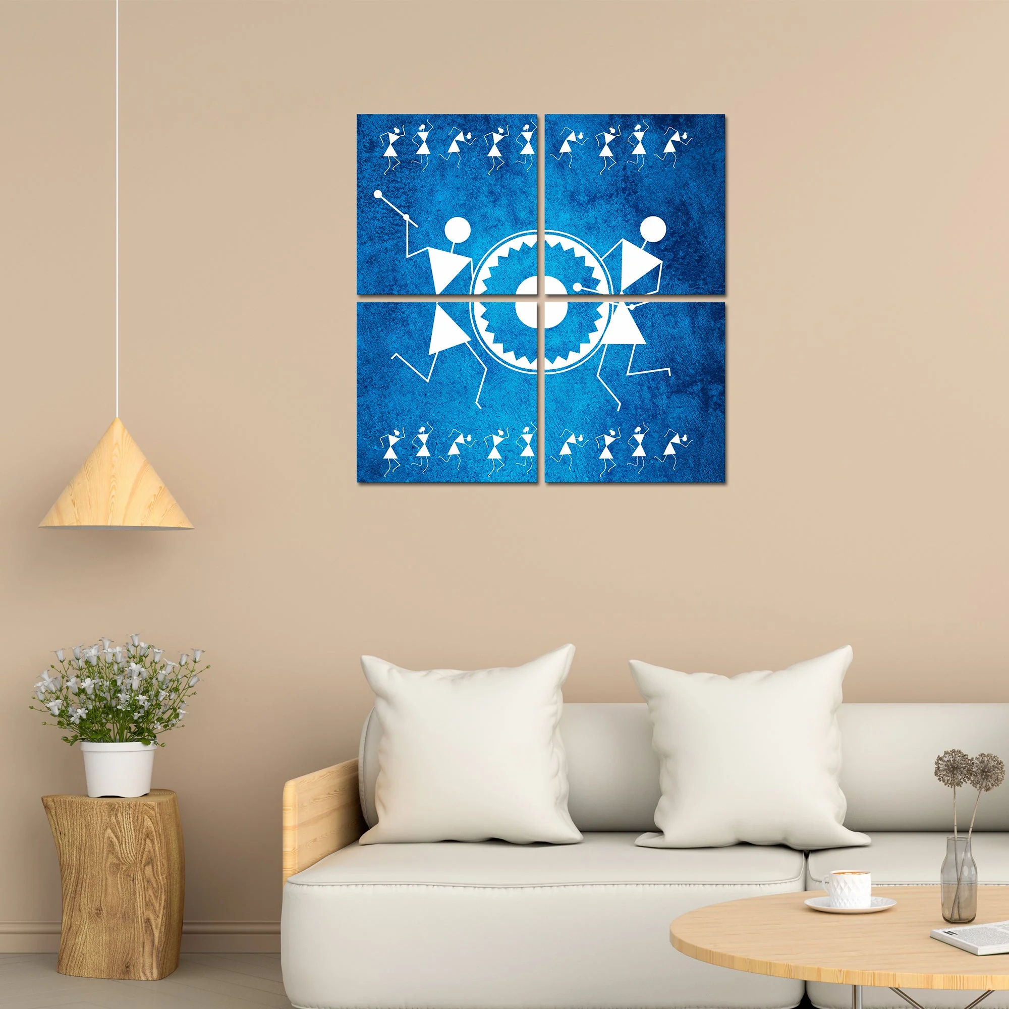 Indian Tribal Warli Art Wall Hanging Painting, 4 Pieces - Image 2