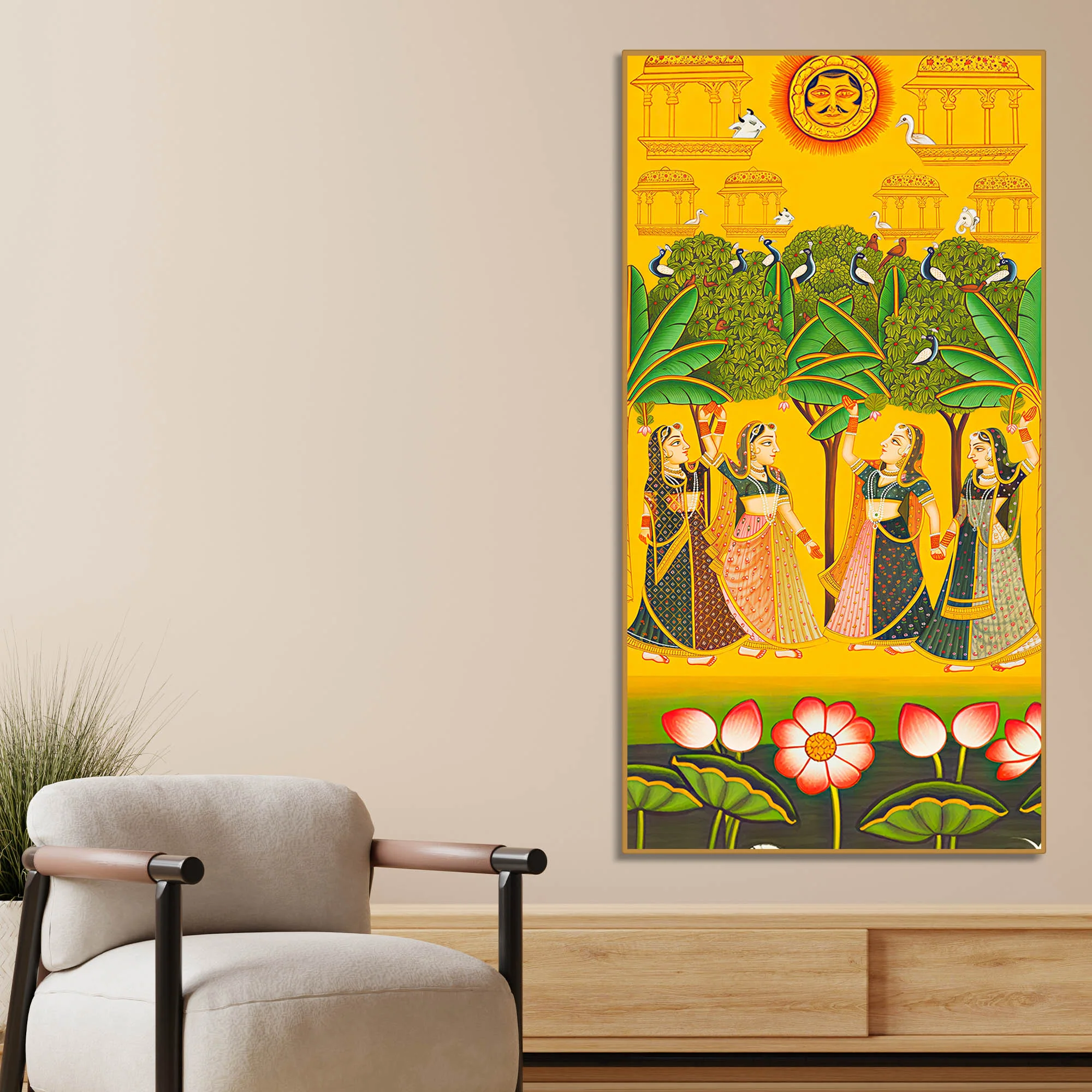 Indian Village Scene Canvas Painting | Traditional Ethnic Wall Art - Image 2