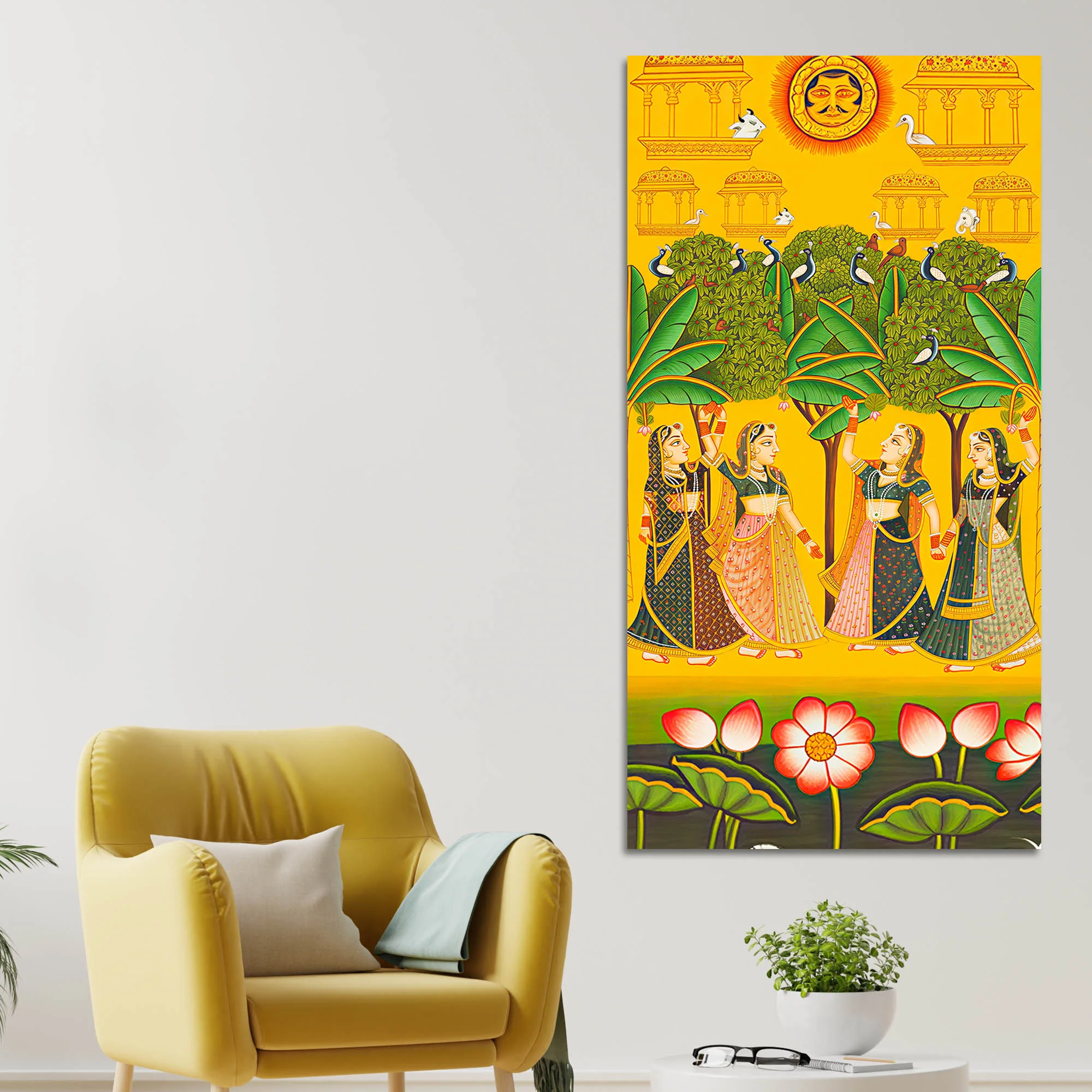 Indian Village Scene Canvas Painting | Traditional Ethnic Wall Art - Image 3