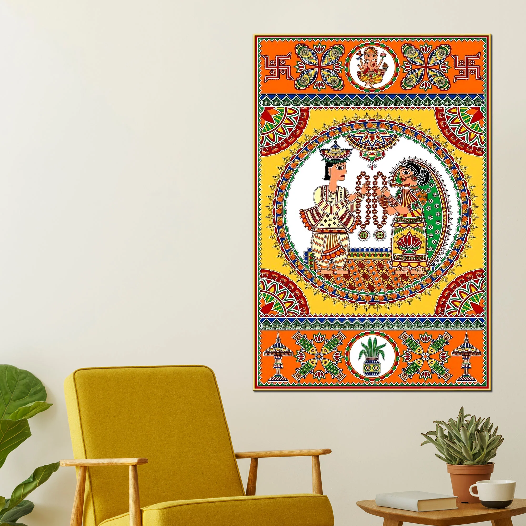 Indian Wedding Madhubani Canvas Painting for Home Wall Decor - Image 2