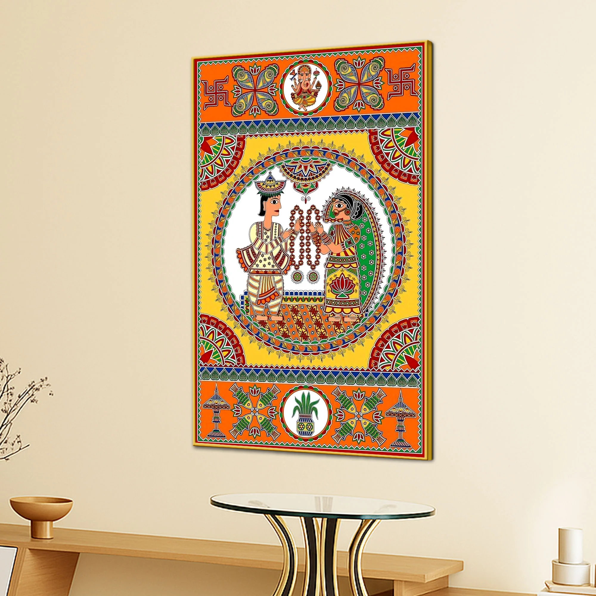 Indian Wedding Madhubani Canvas Painting for Home Wall Decor - Image 3