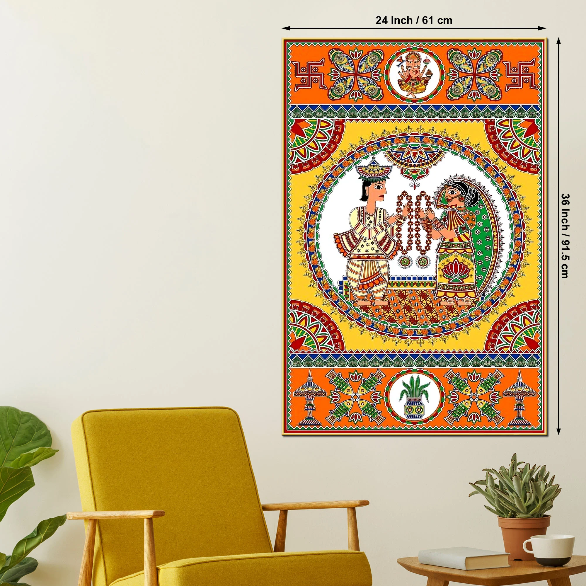 Indian Wedding Madhubani Canvas Painting for Home Wall Decor - Image 5