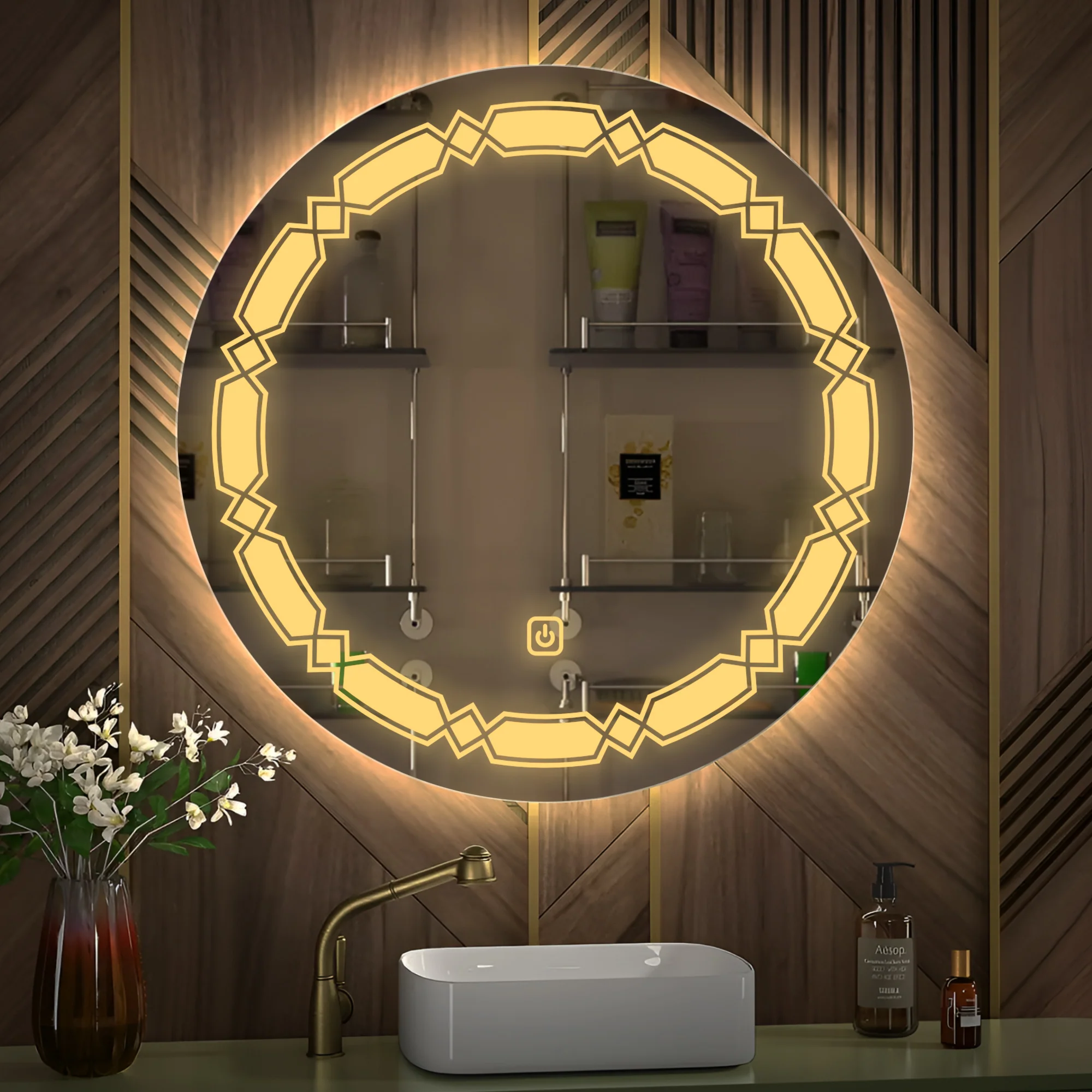 Infinity Round Pattern Shaped LED Bathroom Wall Mirror - Image 2