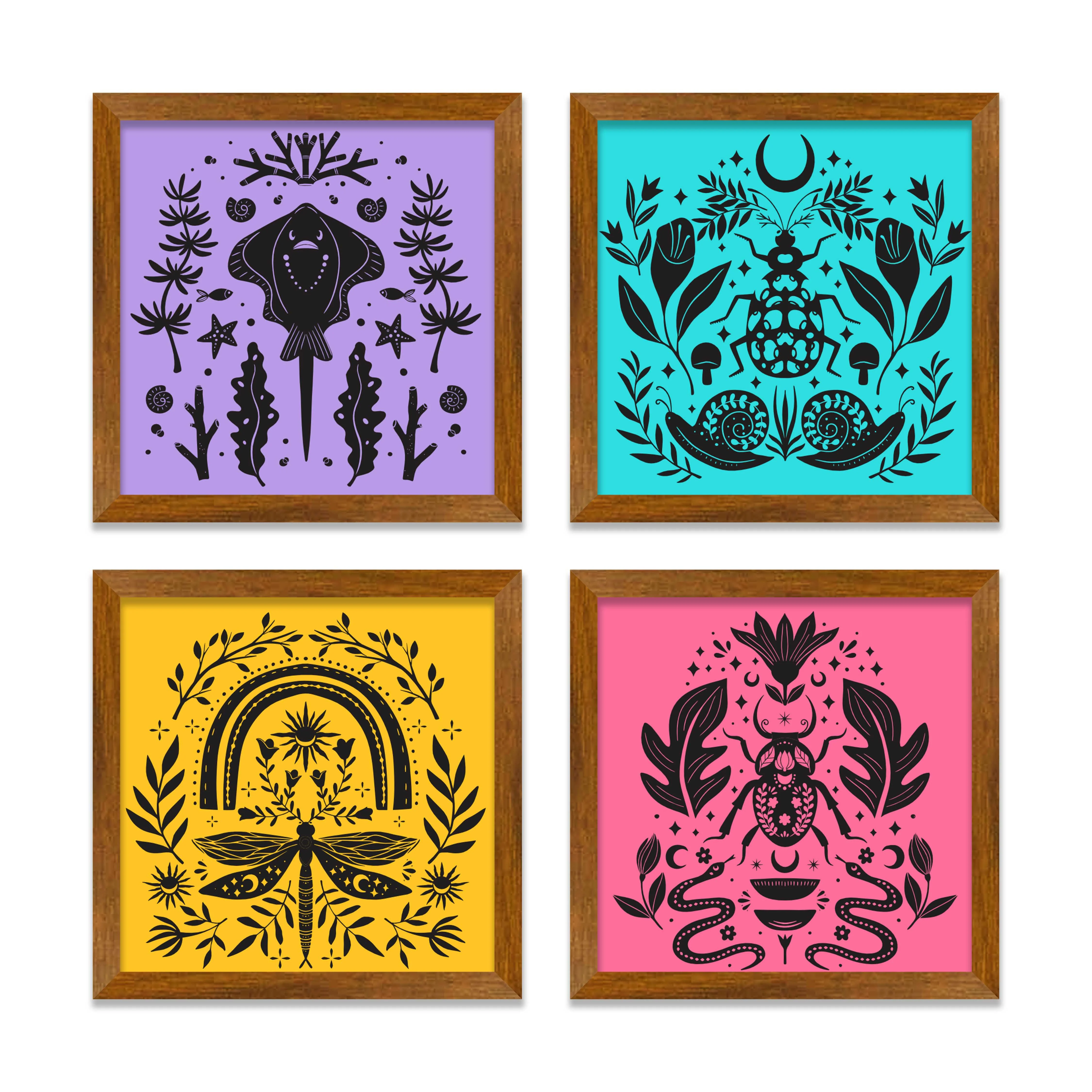 Insects Folk Art Wall Frame Set of Four - Image 3