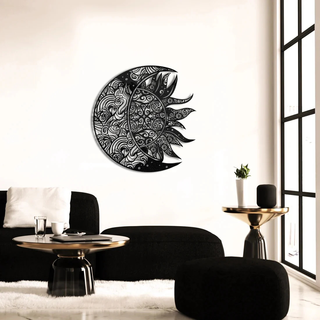 Intricate Sun and Moon Mandala Metal Art Wall Decor - Image 2