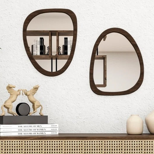 Irregular Wooden Wall Mirror | Modern Organic Shape Home Décor 3-Piece - Image 2