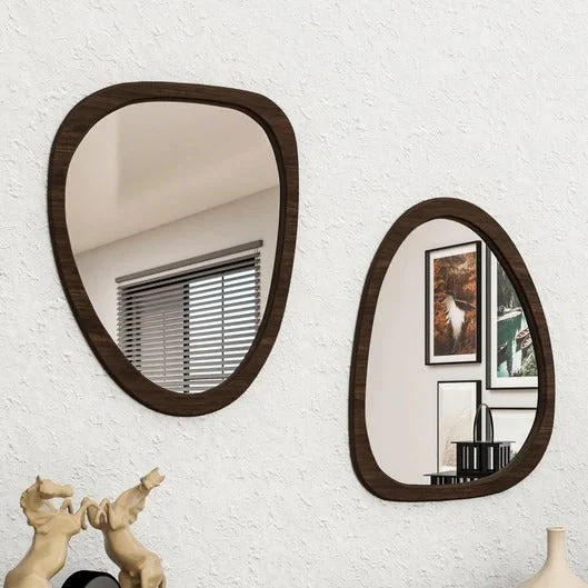 Irregular Wooden Wall Mirror | Modern Organic Shape Home Décor 3-Piece - Image 5