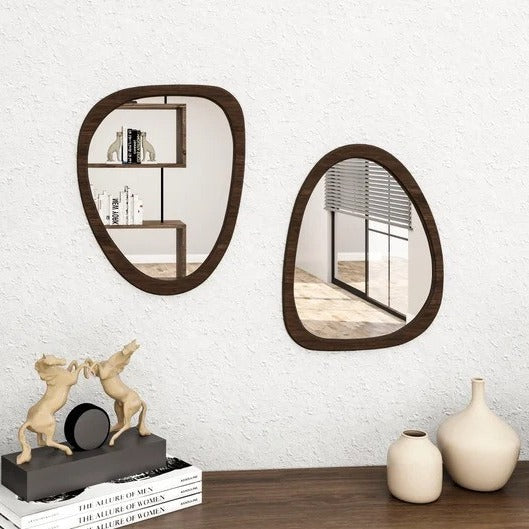 Irregular Wooden Wall Mirror | Modern Organic Shape Home Décor 3-Piece - Image 7