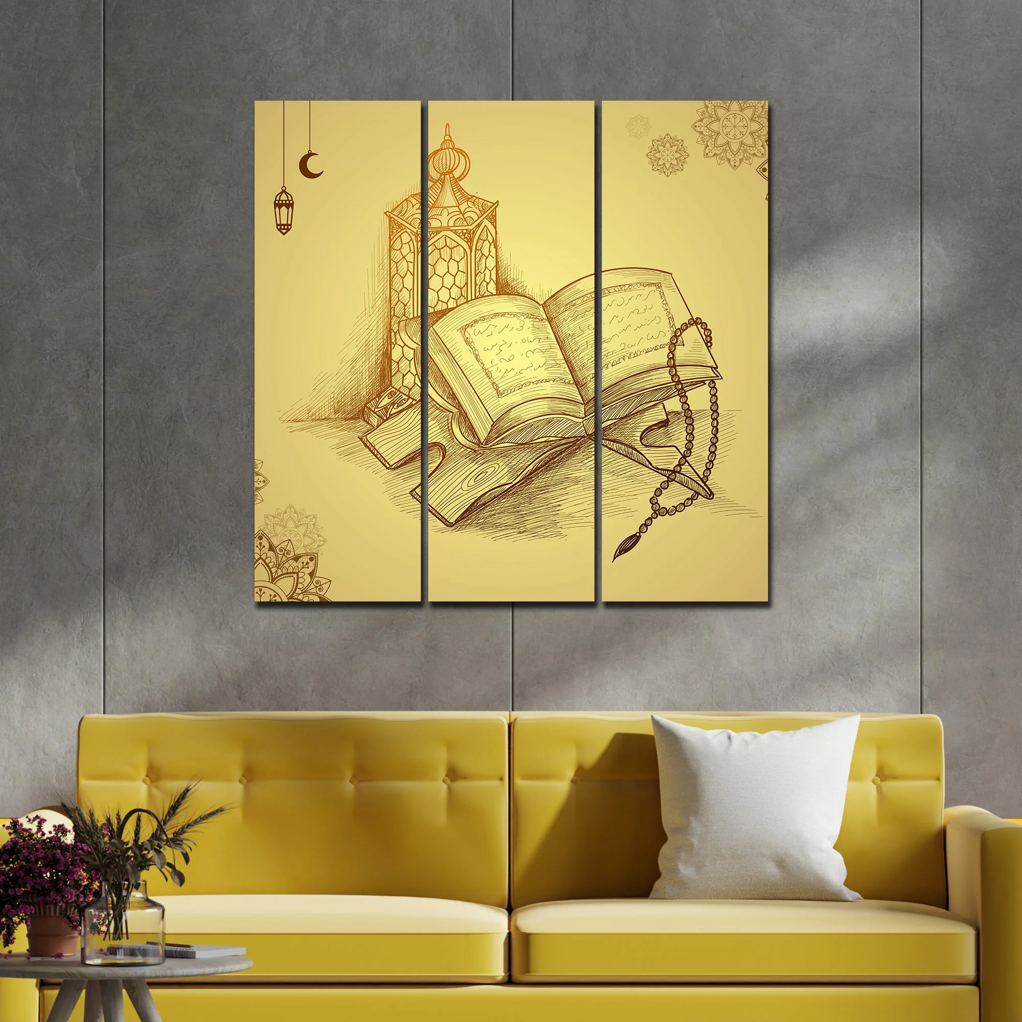 Islamic Holy Book Quran Wall Painting Set of 3 - Image 3