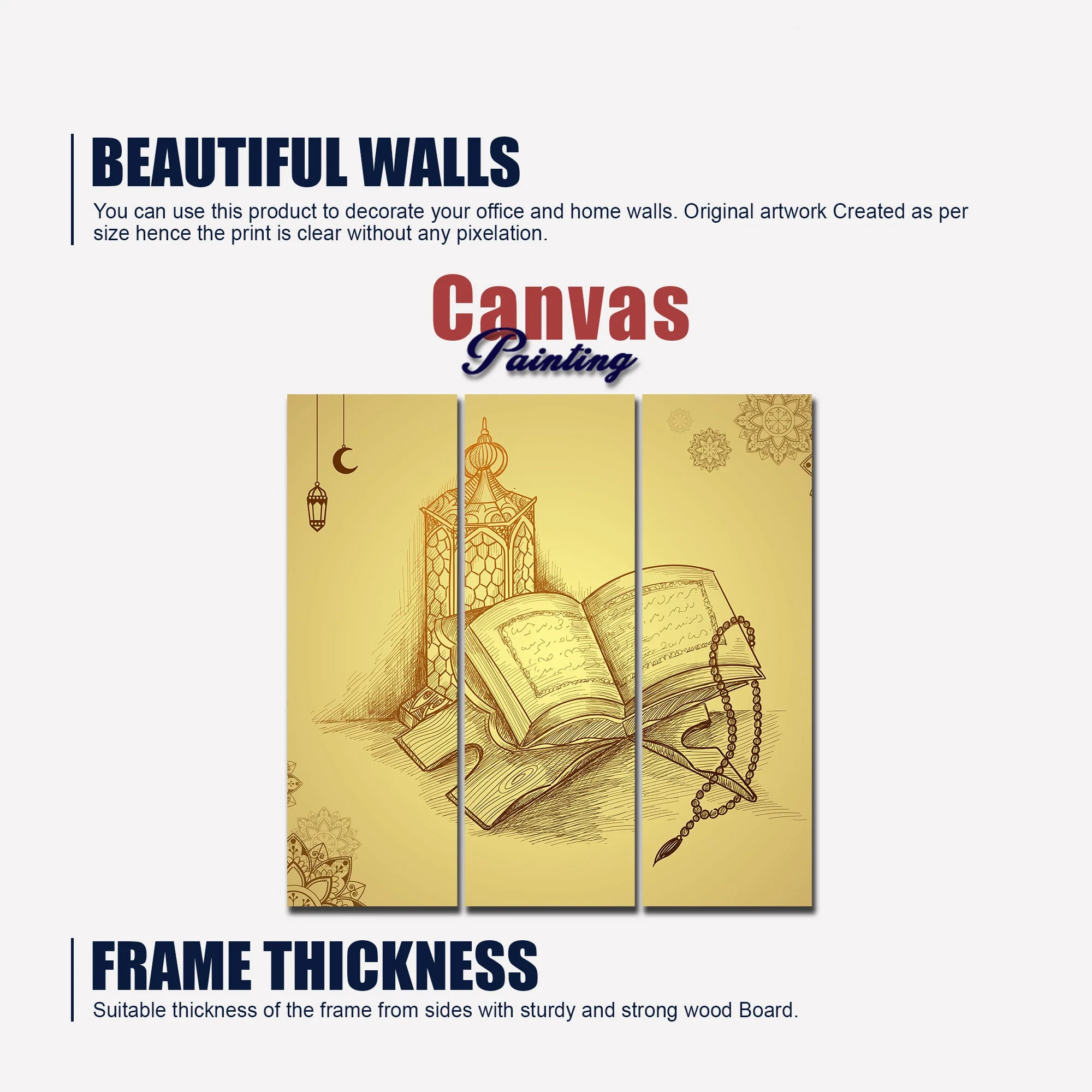 Islamic Holy Book Quran Wall Painting Set of 3 - Image 6