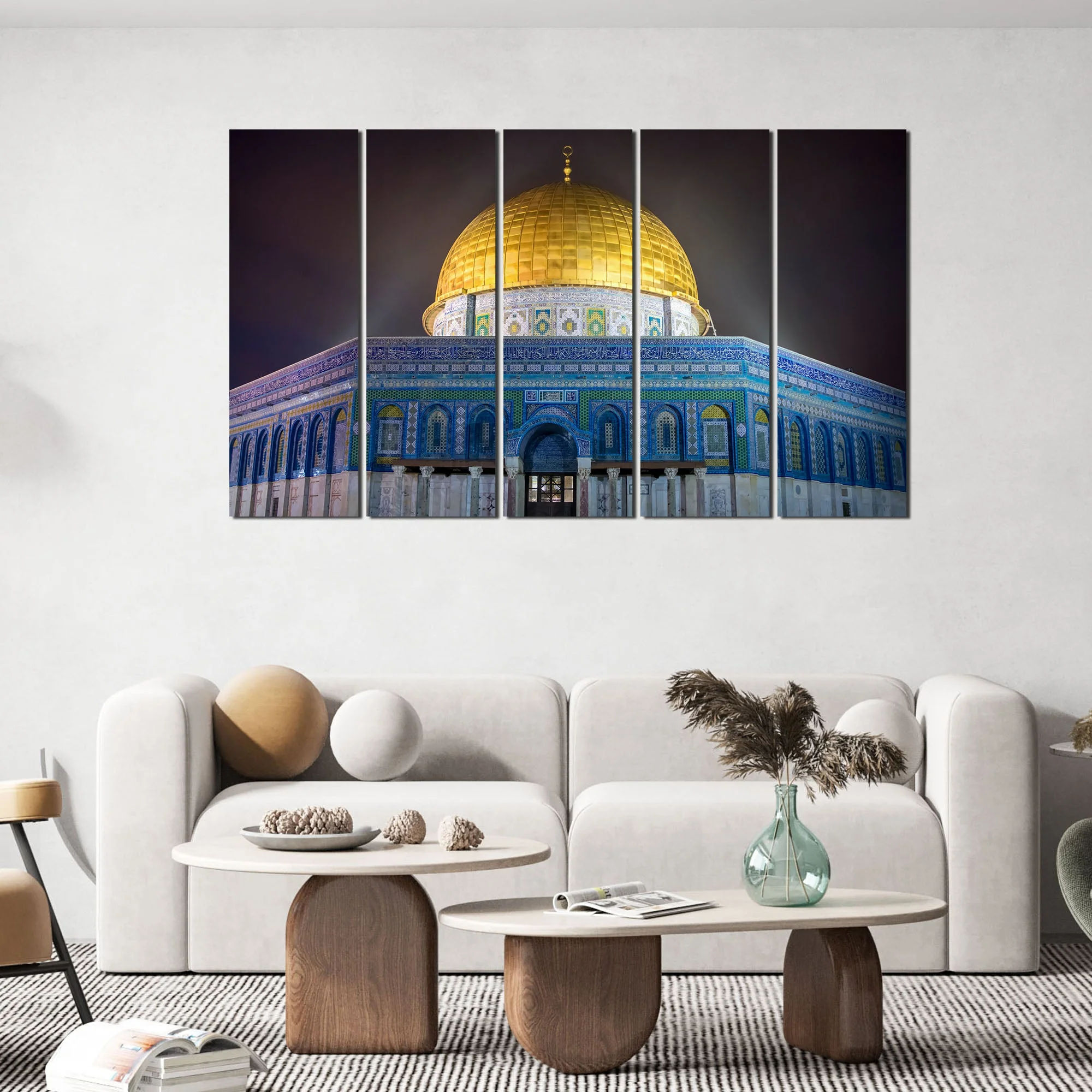 Dome of the Rock Islamic Monument Wall Painting Set of 5 - Image 2