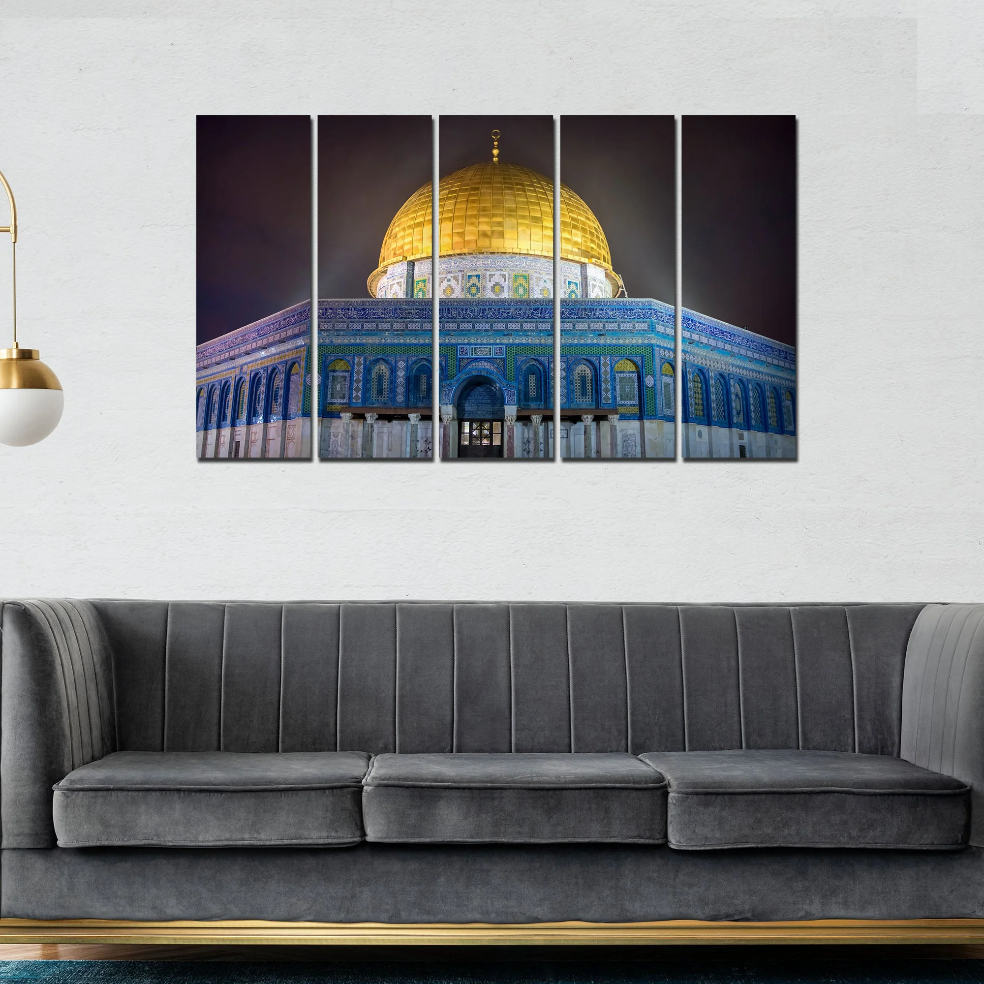 Dome of the Rock Islamic Monument Wall Painting Set of 5 - Image 3