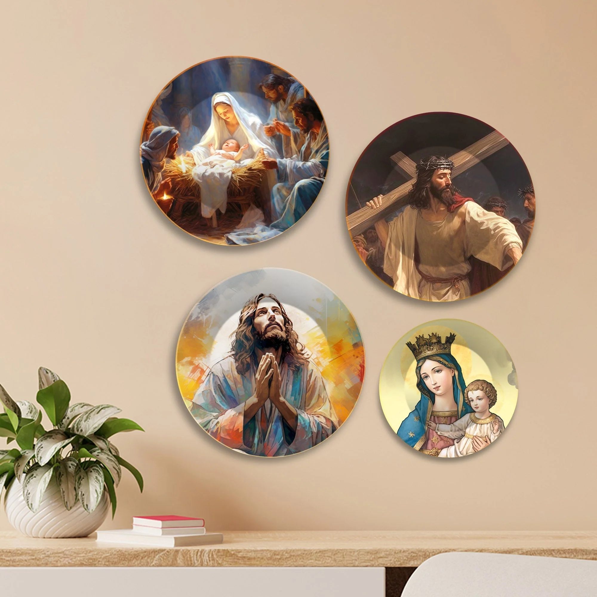 Jesus Christ Premium Wall Plates Painting Set of Four - Image 3