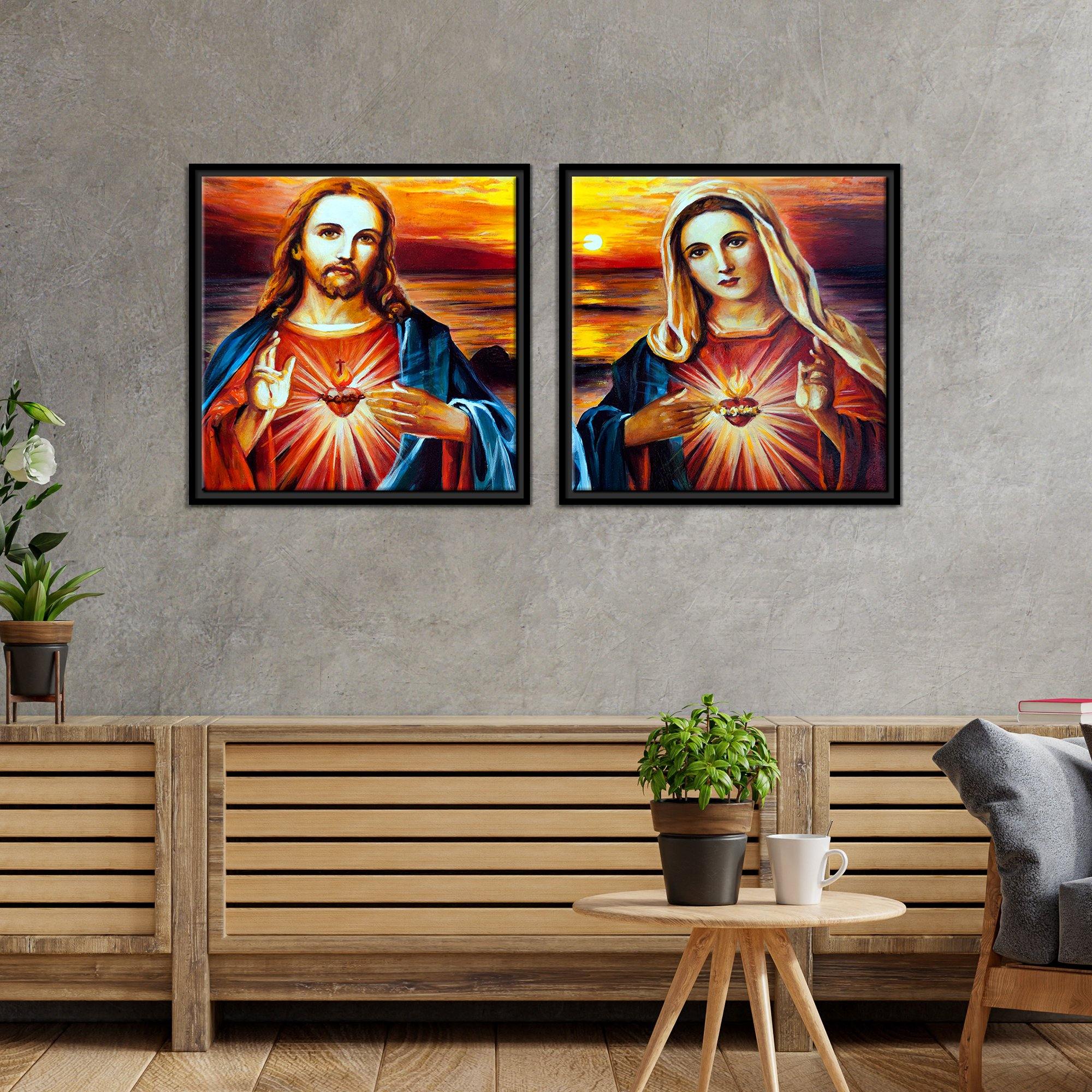 Jesus Christ and Mary Wall Painting of 2 Pieces Floating Frame - Image 4