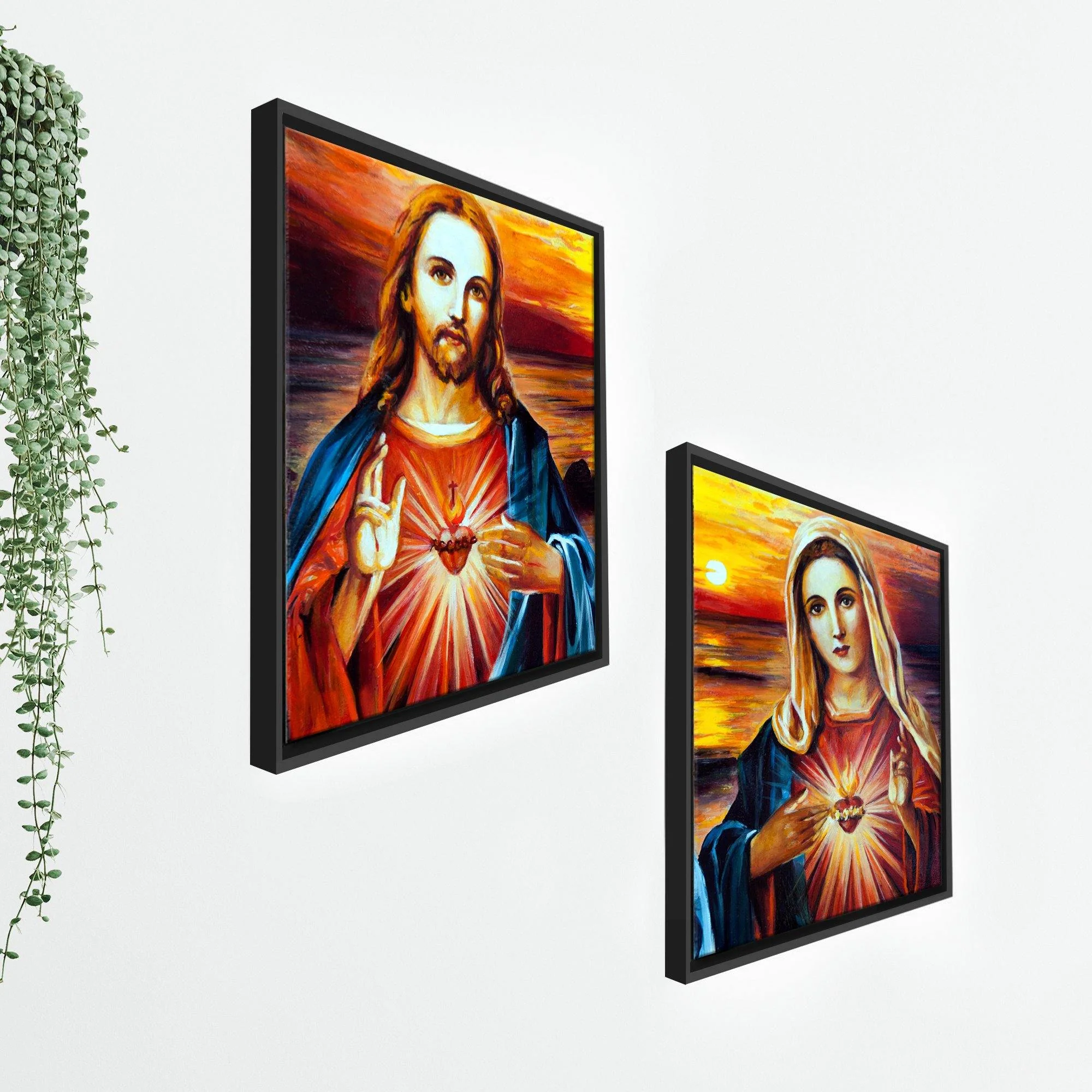 Jesus Christ and Mary Wall Painting of 2 Pieces Floating Frame - Image 7