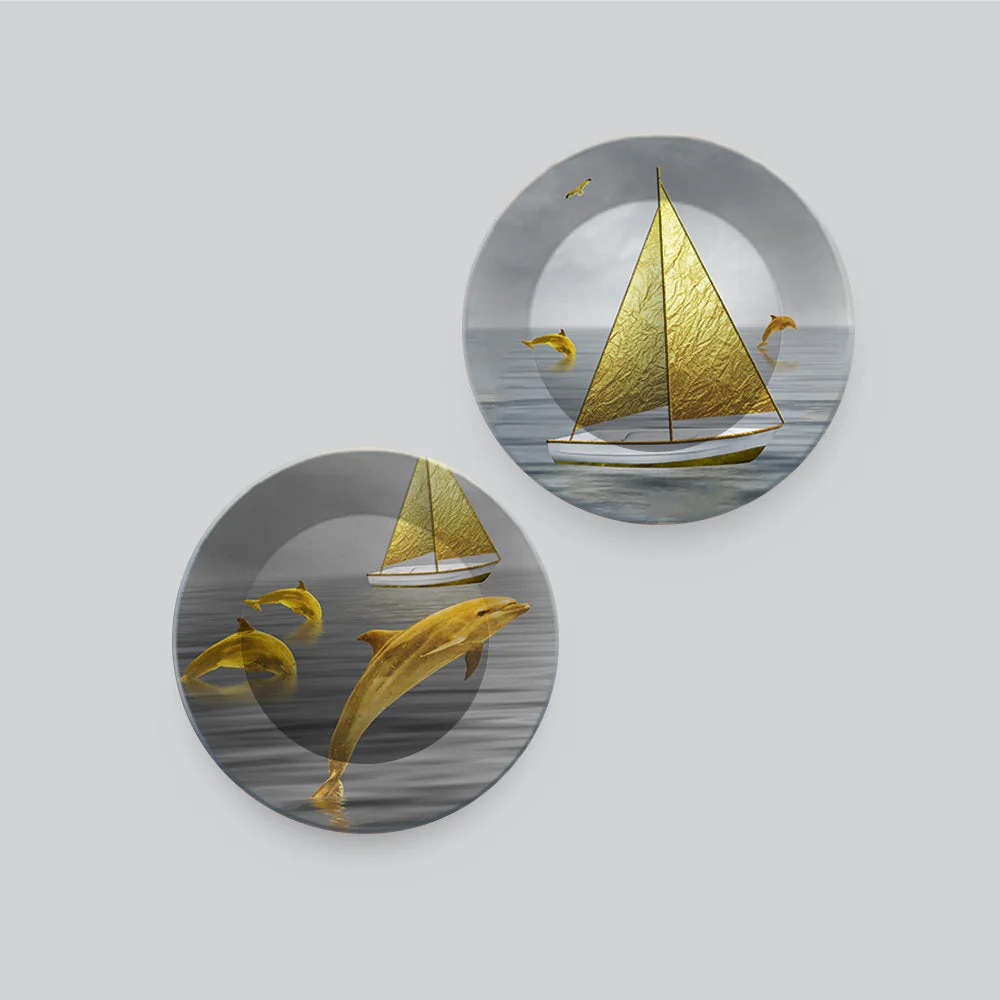Jumping Dolphin in the Ocean Wall Hanging Plates of Two Pieces - Image 4