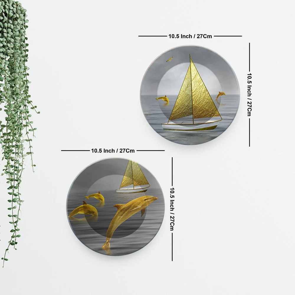 Jumping Dolphin in the Ocean Wall Hanging Plates of Two Pieces - Image 6