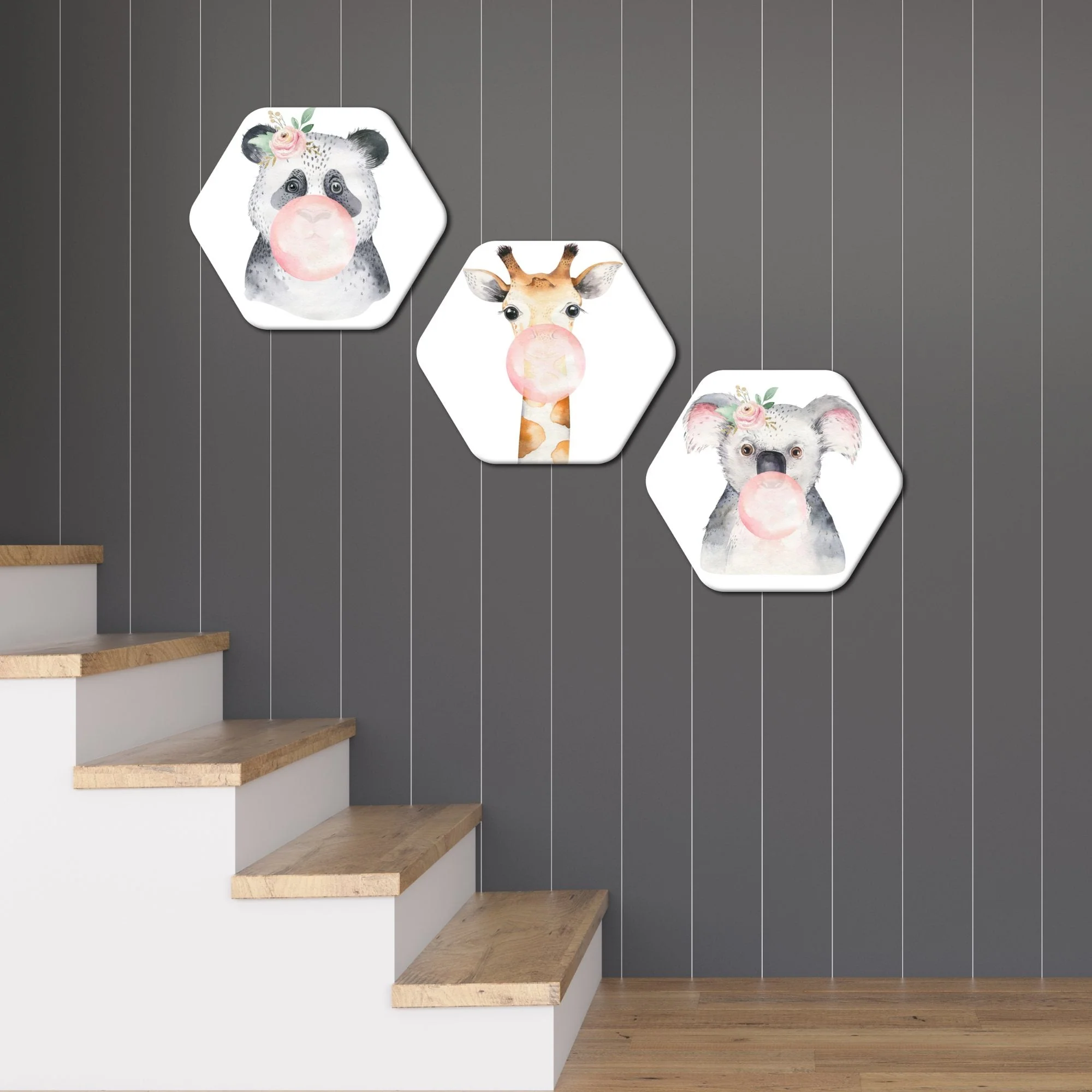 Jungle Babies 3 Set of Hexagon Painting - Image 3