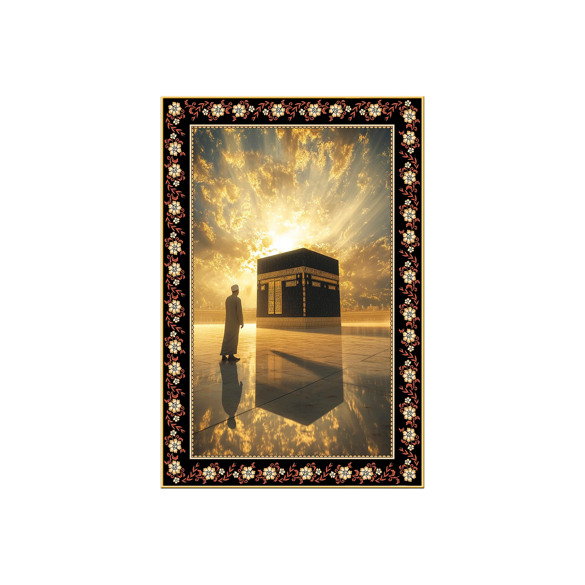 Kaaba at Mecca in Sunrise Floral Border Vertical Wall Painting - Image 4