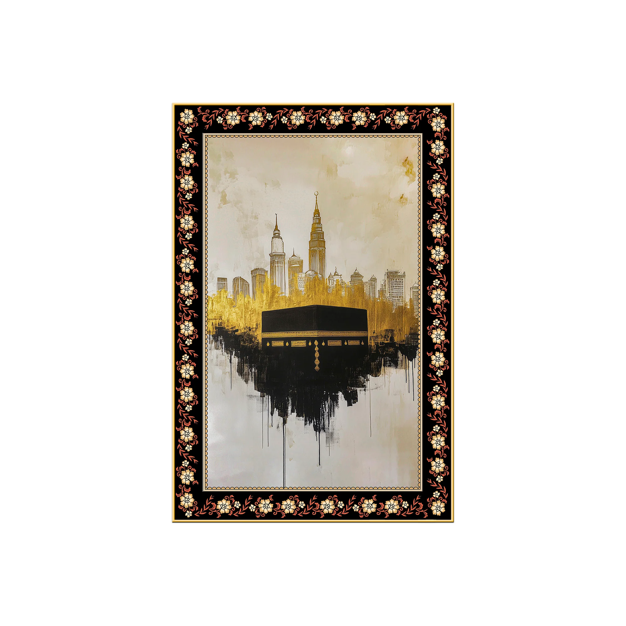 Kaaba Symbol of Unity Floral Border Vertical Wall Painting - Image 4