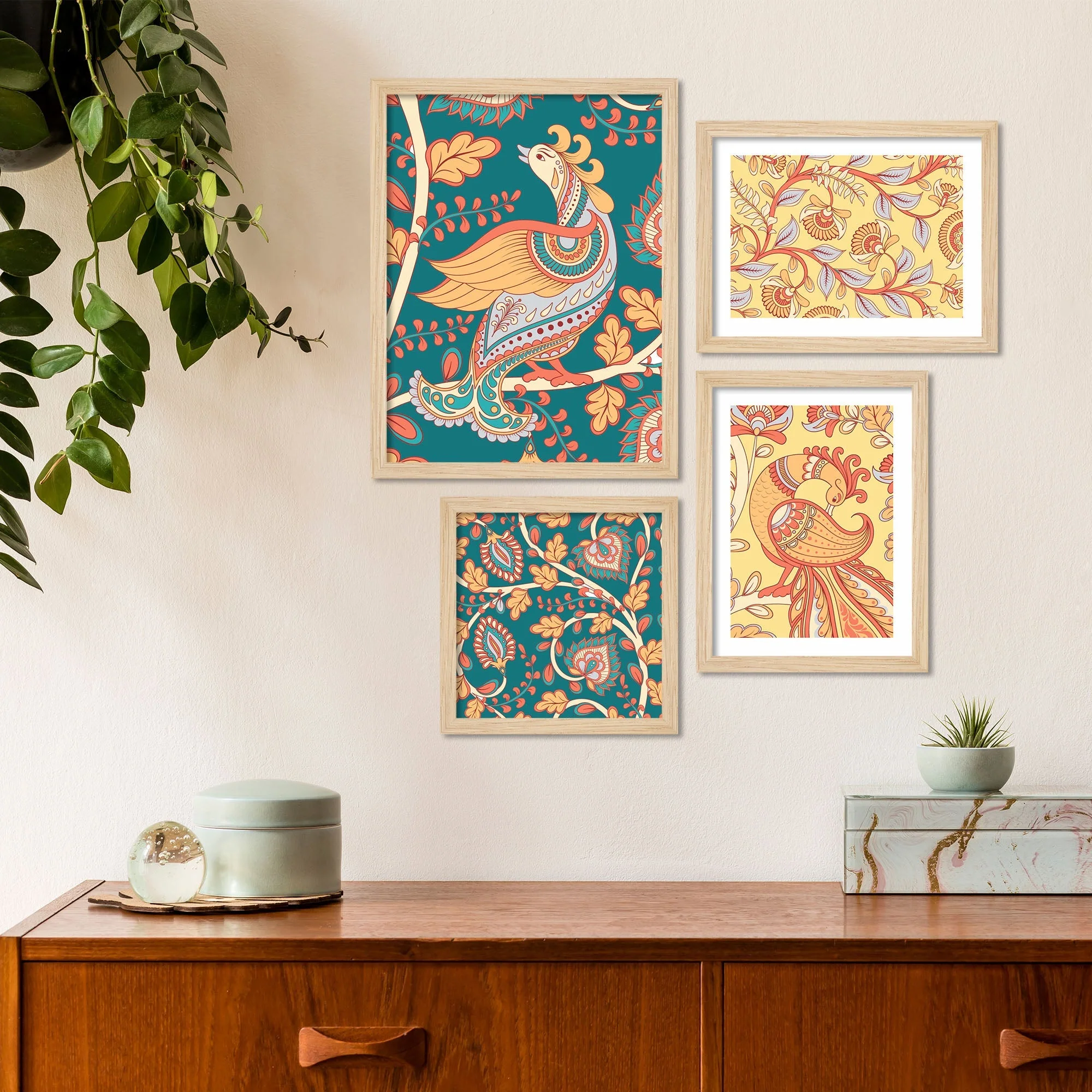 Kalamkari Textile Traditional Art Wall Frame Set of Four - Image 2