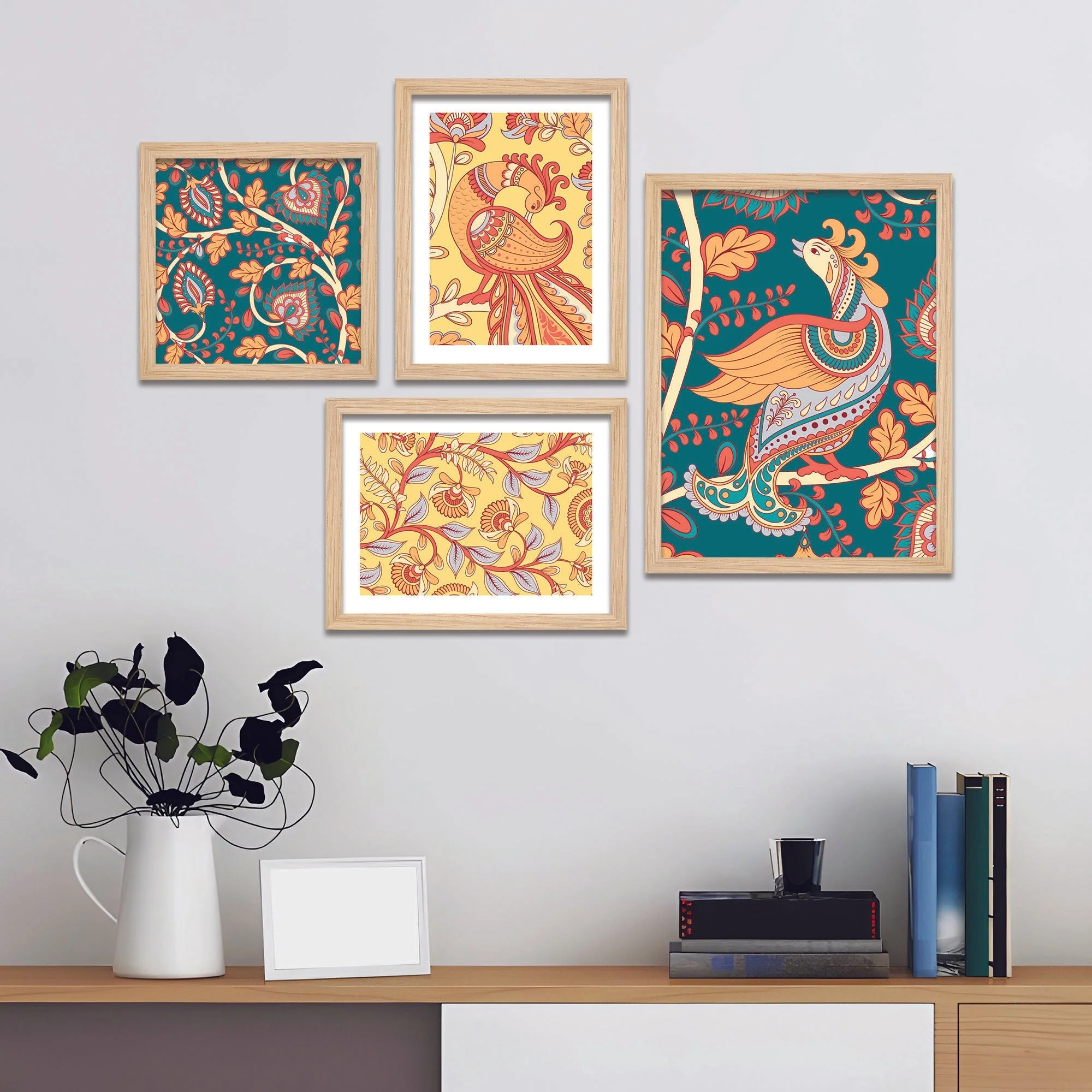 Kalamkari Textile Traditional Art Wall Frame Set of Four - Image 3