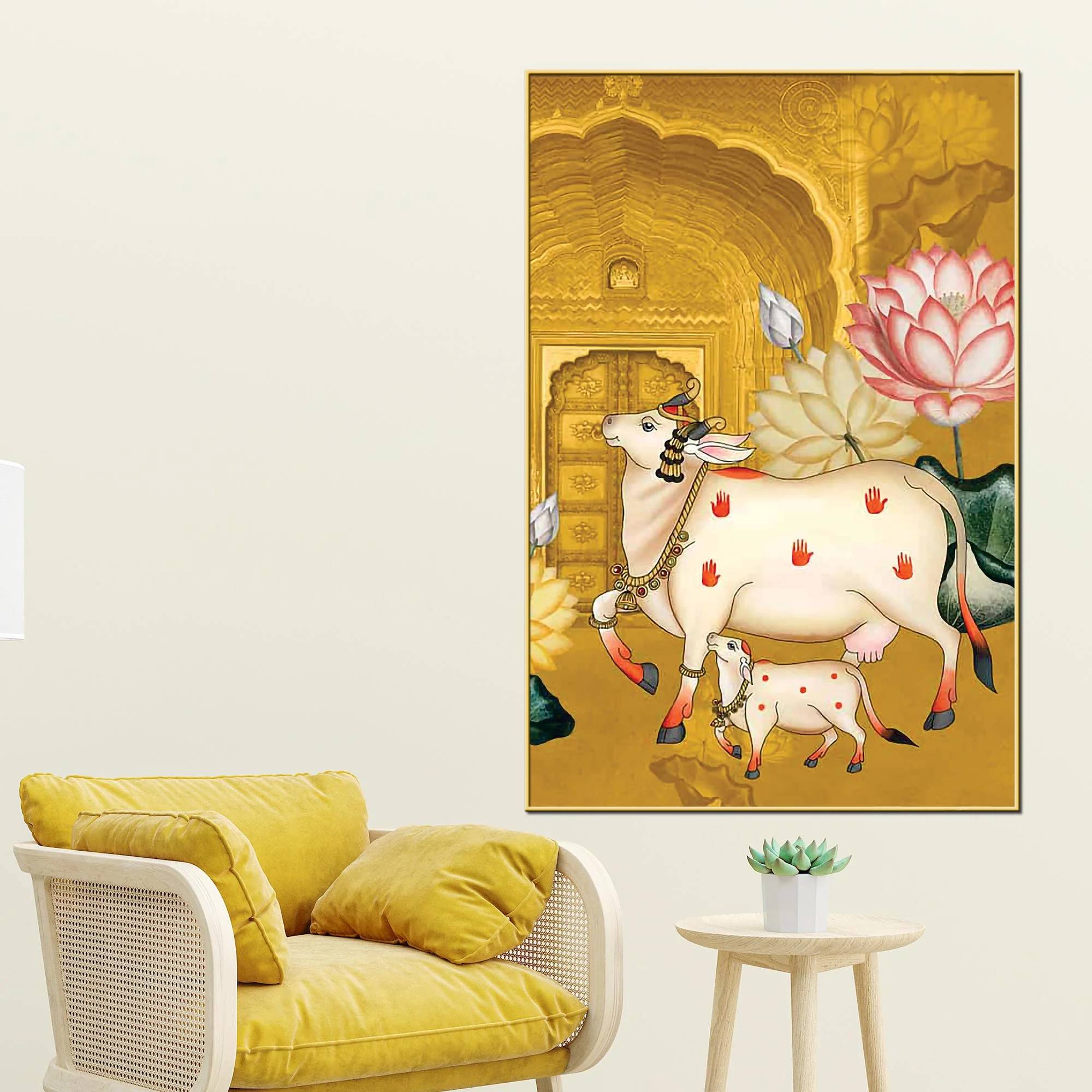 Kamdhenu Gau Mata Canvas Painting | Spiritual Home Decor