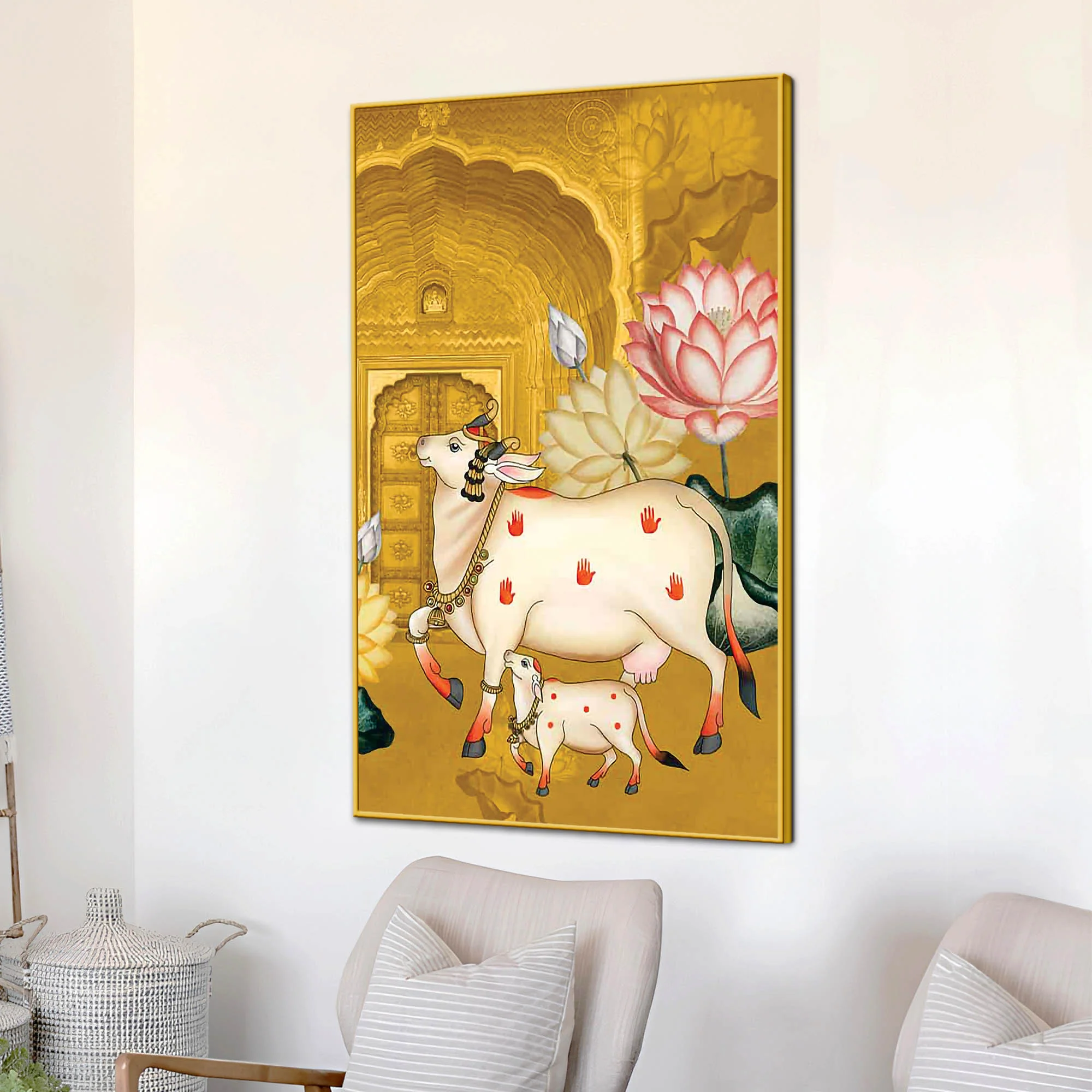 Kamdhenu Gau Mata Canvas Painting | Spiritual Home Decor - Image 3