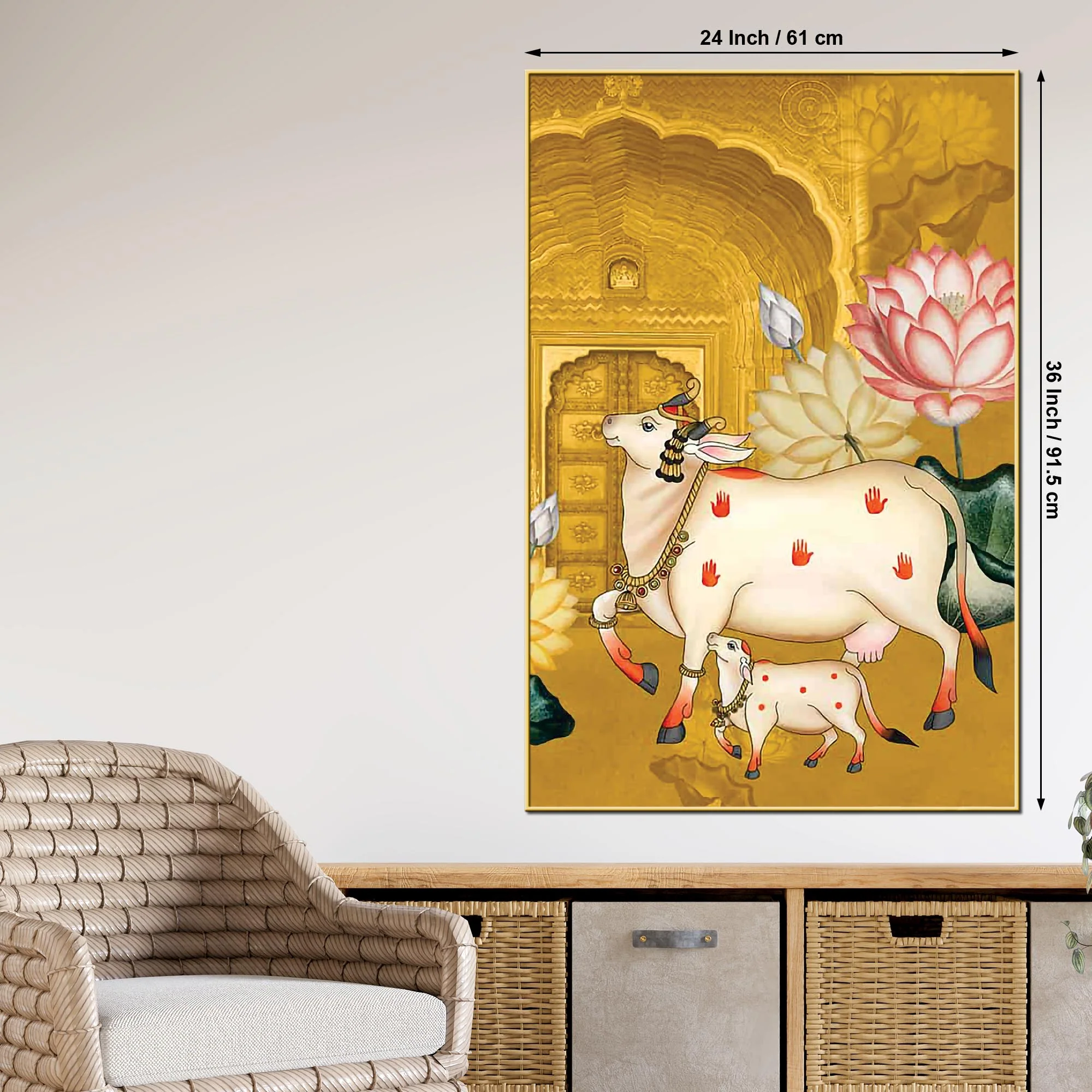 Kamdhenu Gau Mata Canvas Painting | Spiritual Home Decor - Image 5
