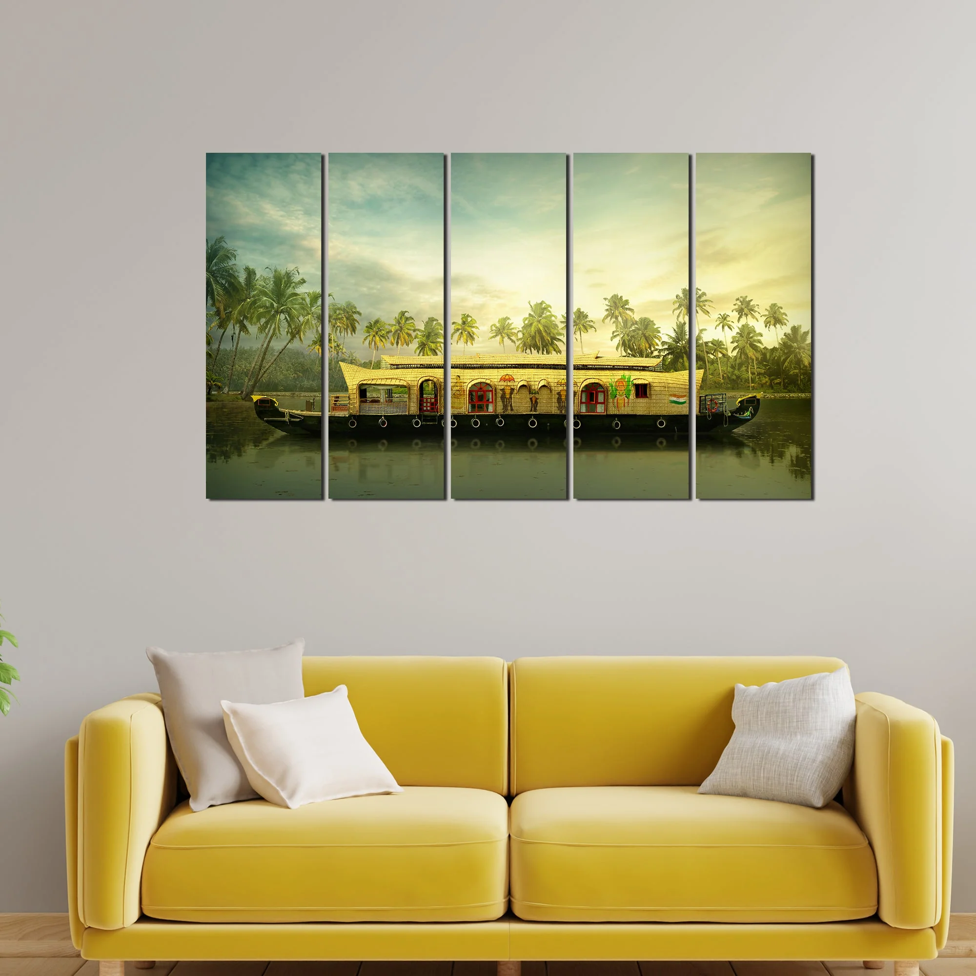 Beautiful Kerala Boat Wall Painting 5 Pieces - Image 2