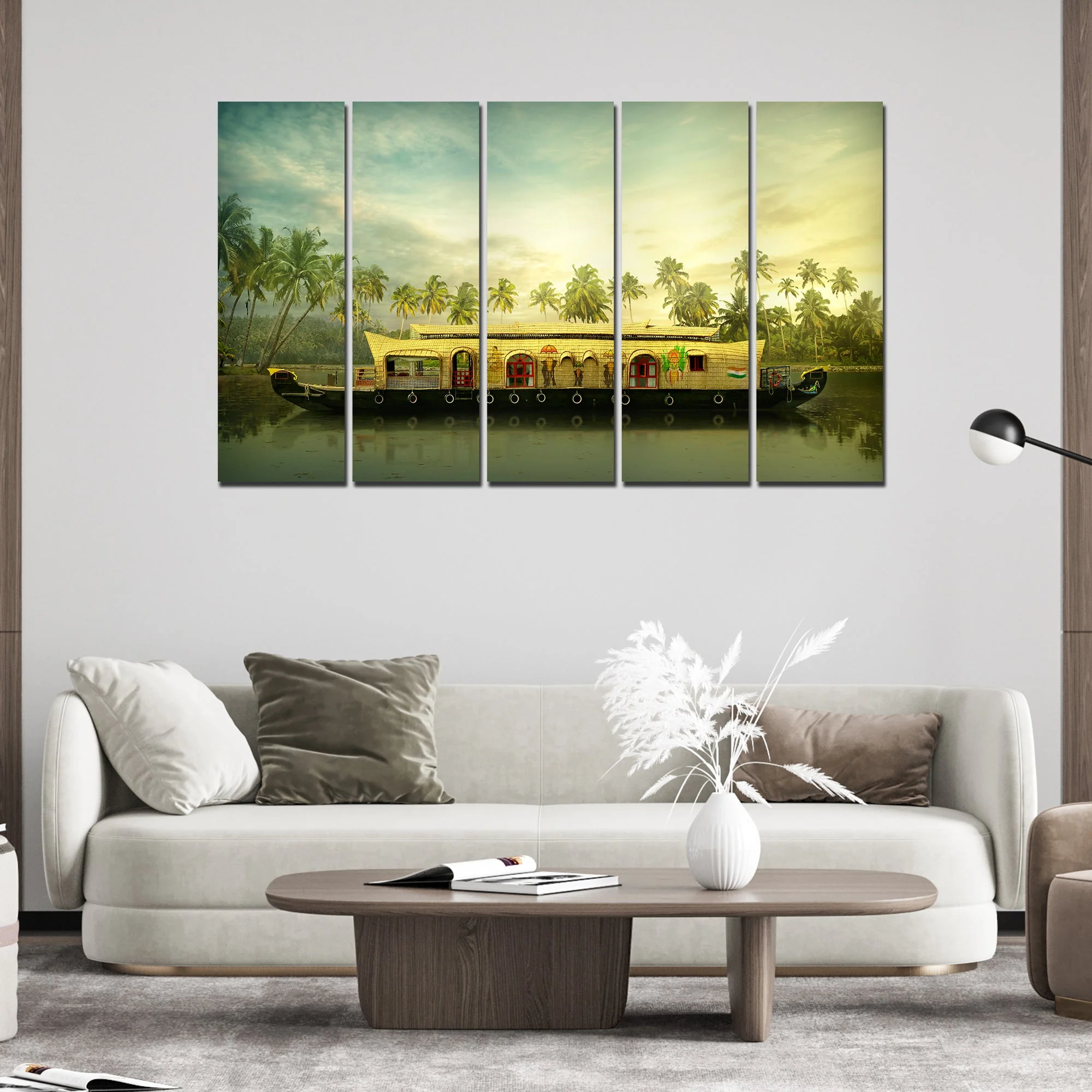 Beautiful Kerala Boat Wall Painting 5 Pieces - Image 3