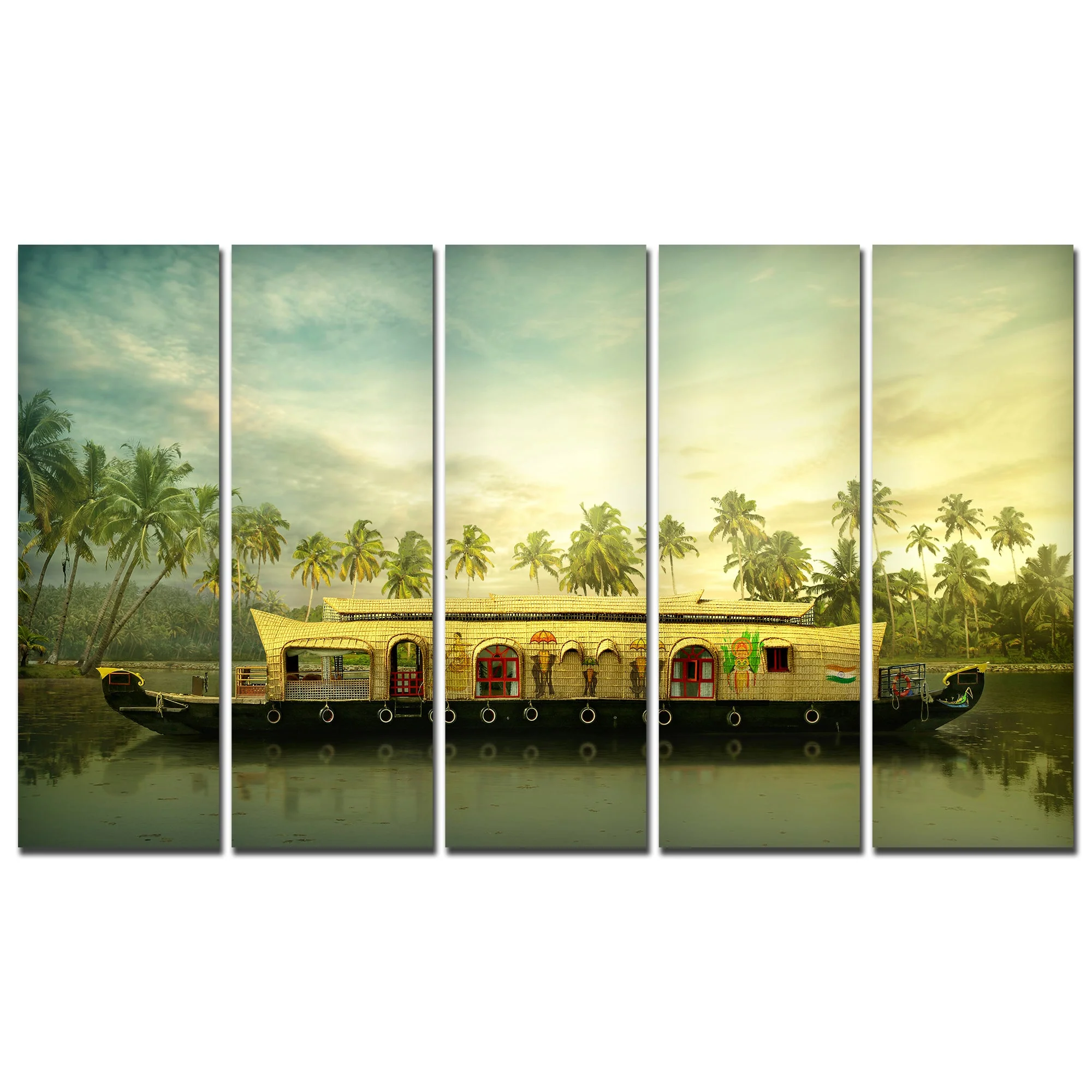 Beautiful Kerala Boat Wall Painting 5 Pieces - Image 4