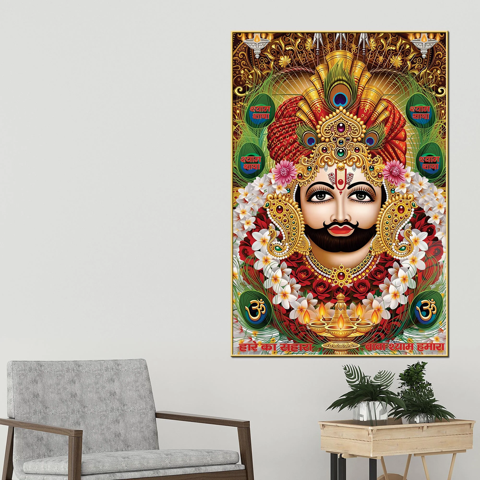 Khatu Shyam Ji Face Canvas Painting | Devotional Hindu Wall Art for Living Room - Image 2