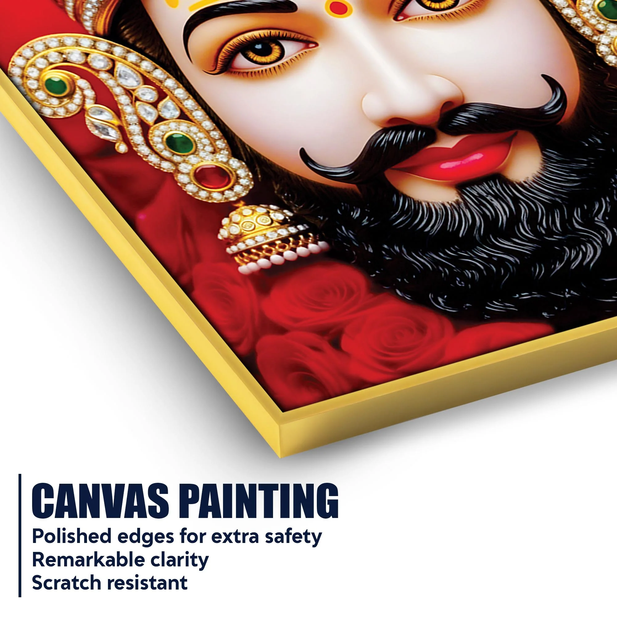 Khatu Shyam Ji Red Background Canvas Painting | Devotional Wall Art - Image 4