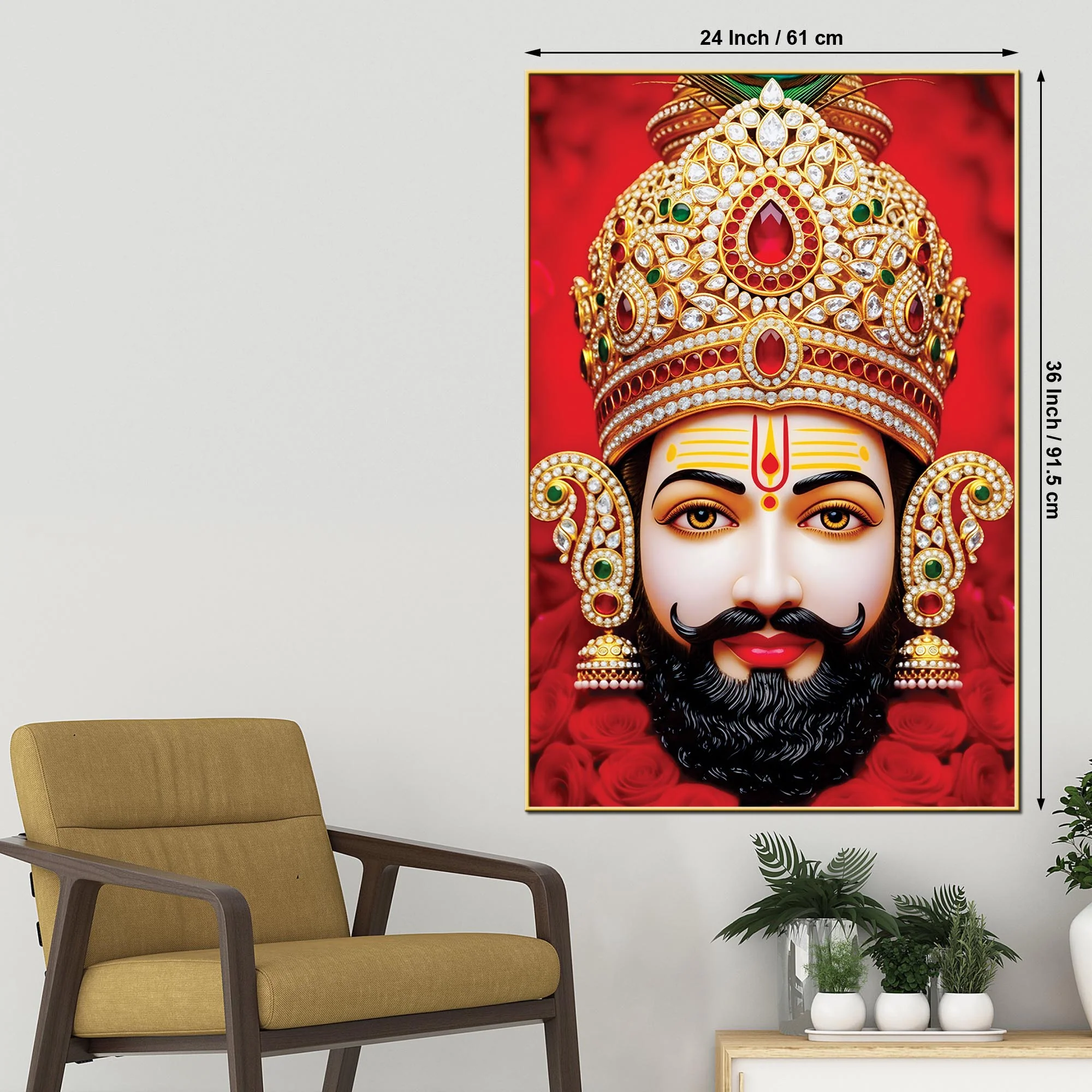 Khatu Shyam Ji Red Background Canvas Painting | Devotional Wall Art - Image 5