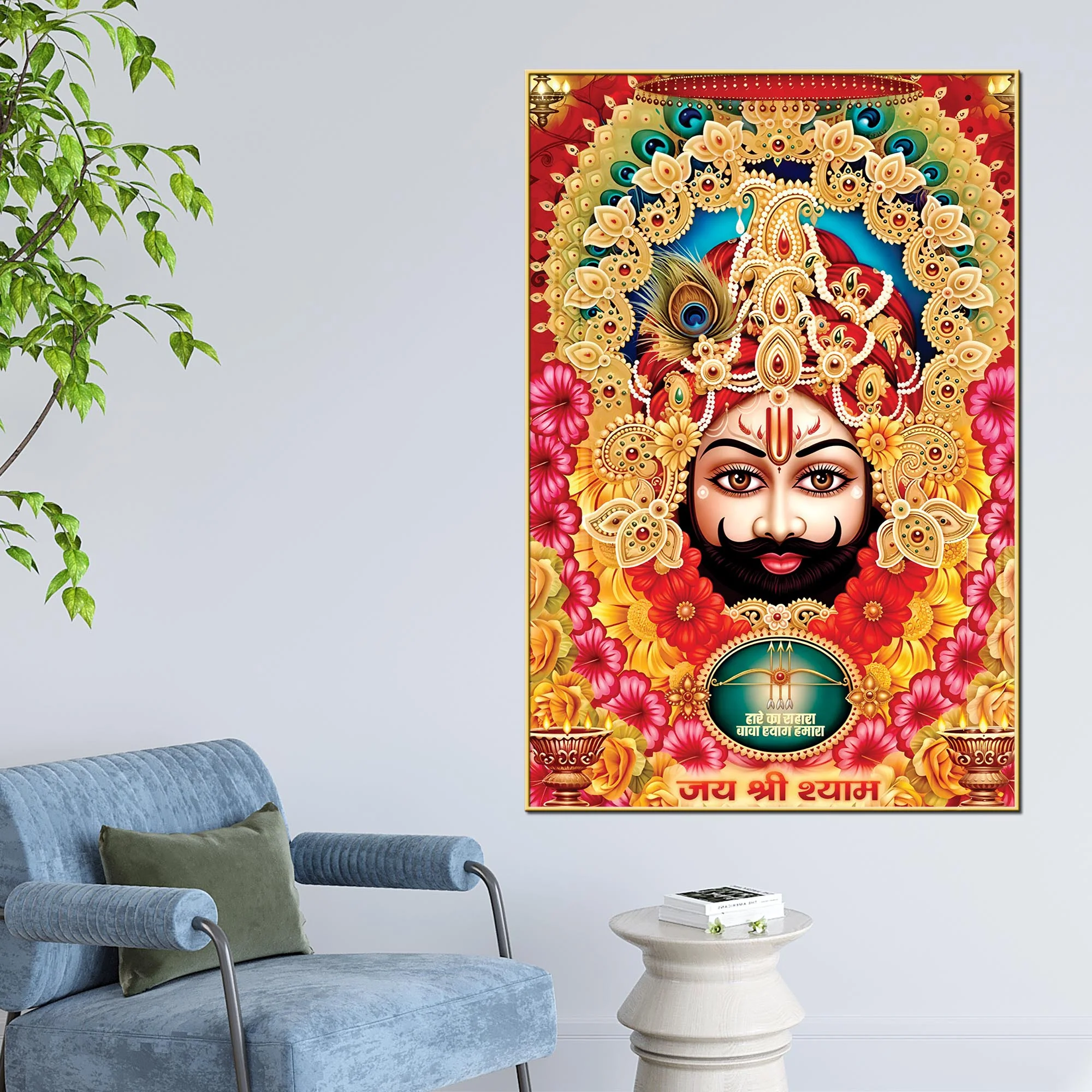 Khatu Shyam Ji Traditional Devotional Canvas Wall Painting | Hindu Wall Art - Image 2