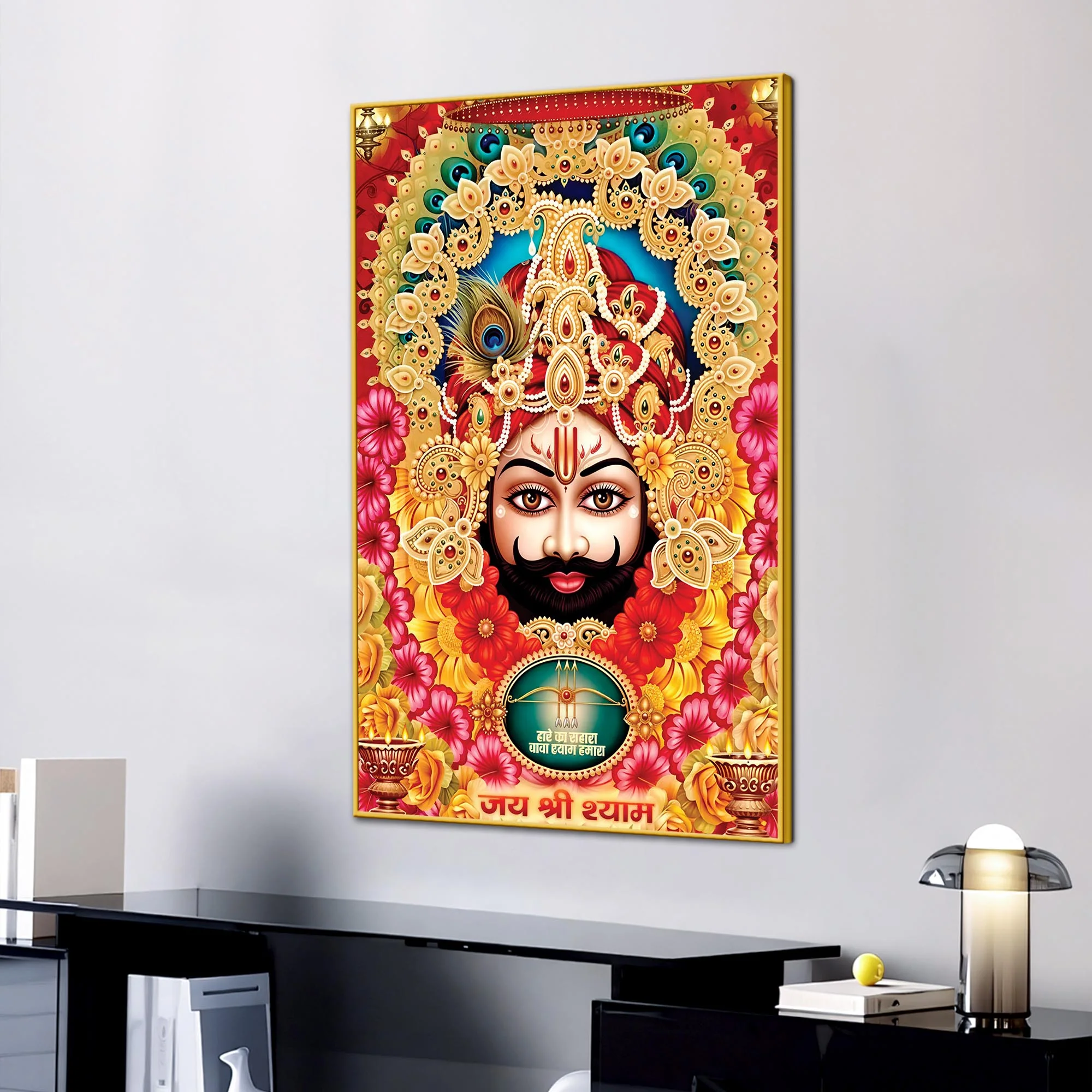 Khatu Shyam Ji Traditional Devotional Canvas Wall Painting | Hindu Wall Art - Image 3
