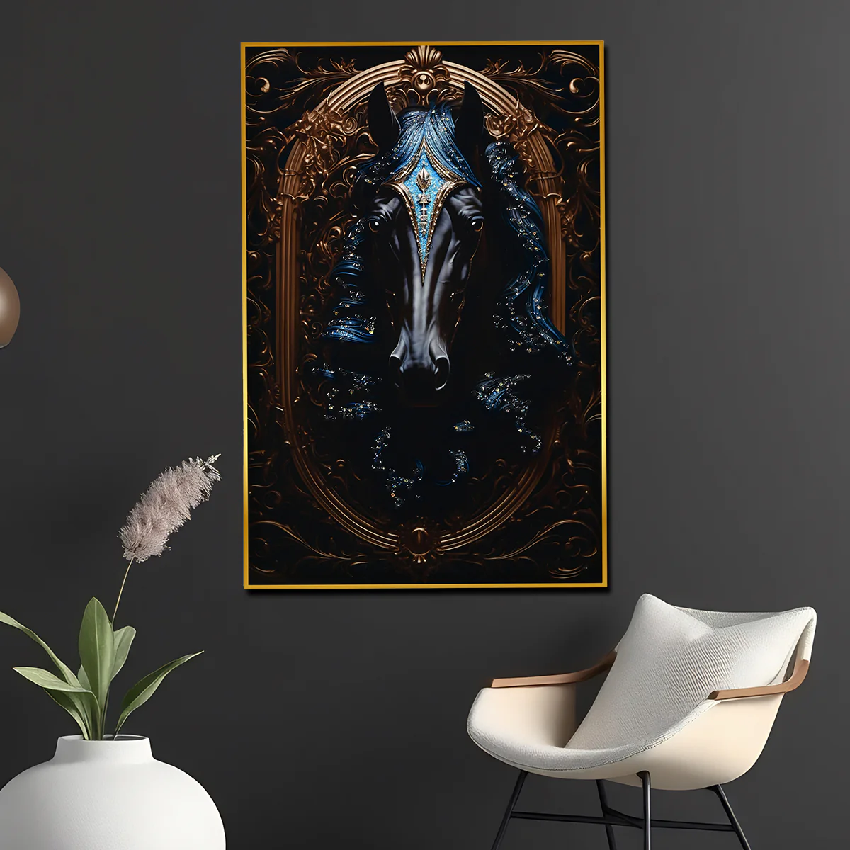 Knight Stallion Horse Framed Crystal Glass Painting - Image 2