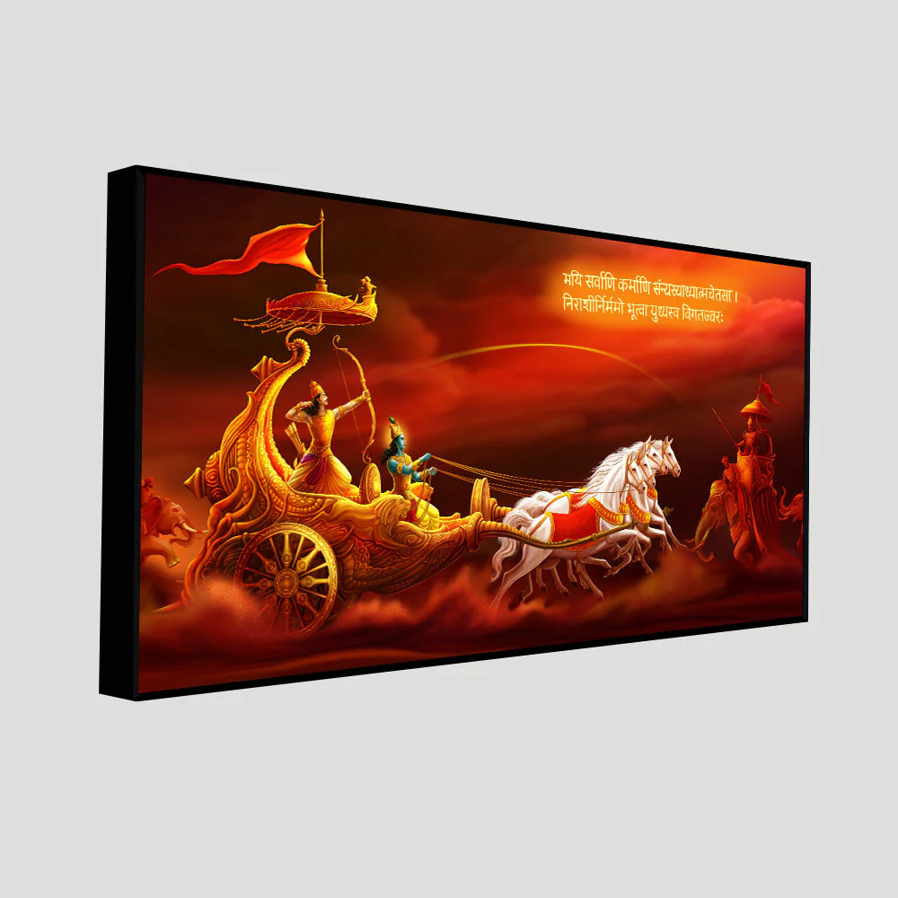 Krishna and Arjuna at Battlefield of Mahabharata Canvas Wall Painting - Image 5