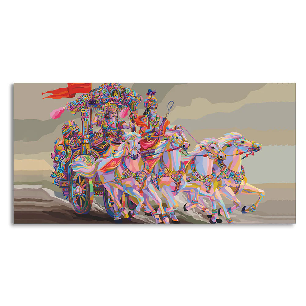 Krishna and Arjuna at Battlefield of Mahabharata Premium Wall Painting - Image 4