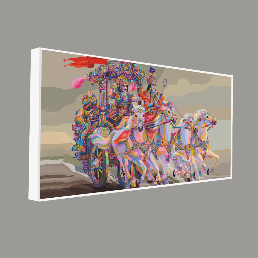 Krishna and Arjuna at Battlefield of Mahabharata Premium Wall Painting - Image 5