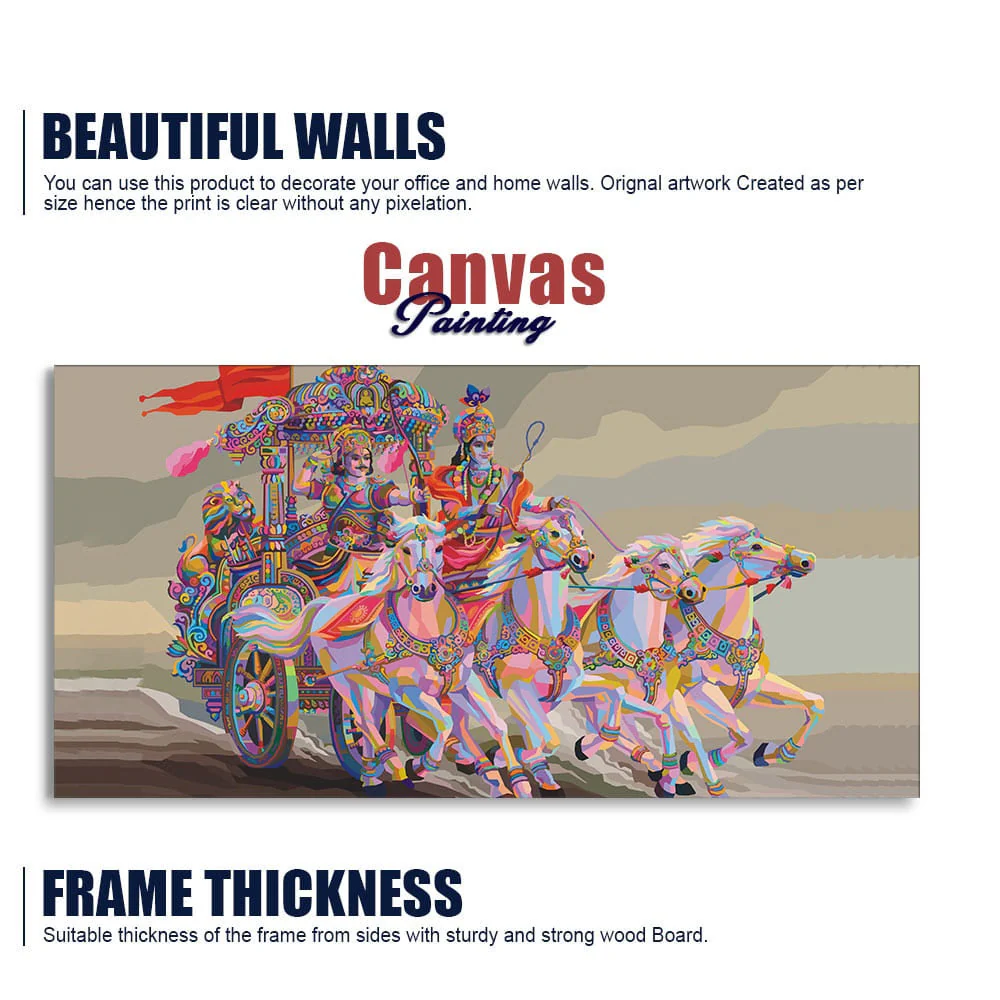 Krishna and Arjuna at Battlefield of Mahabharata Premium Wall Painting - Image 6