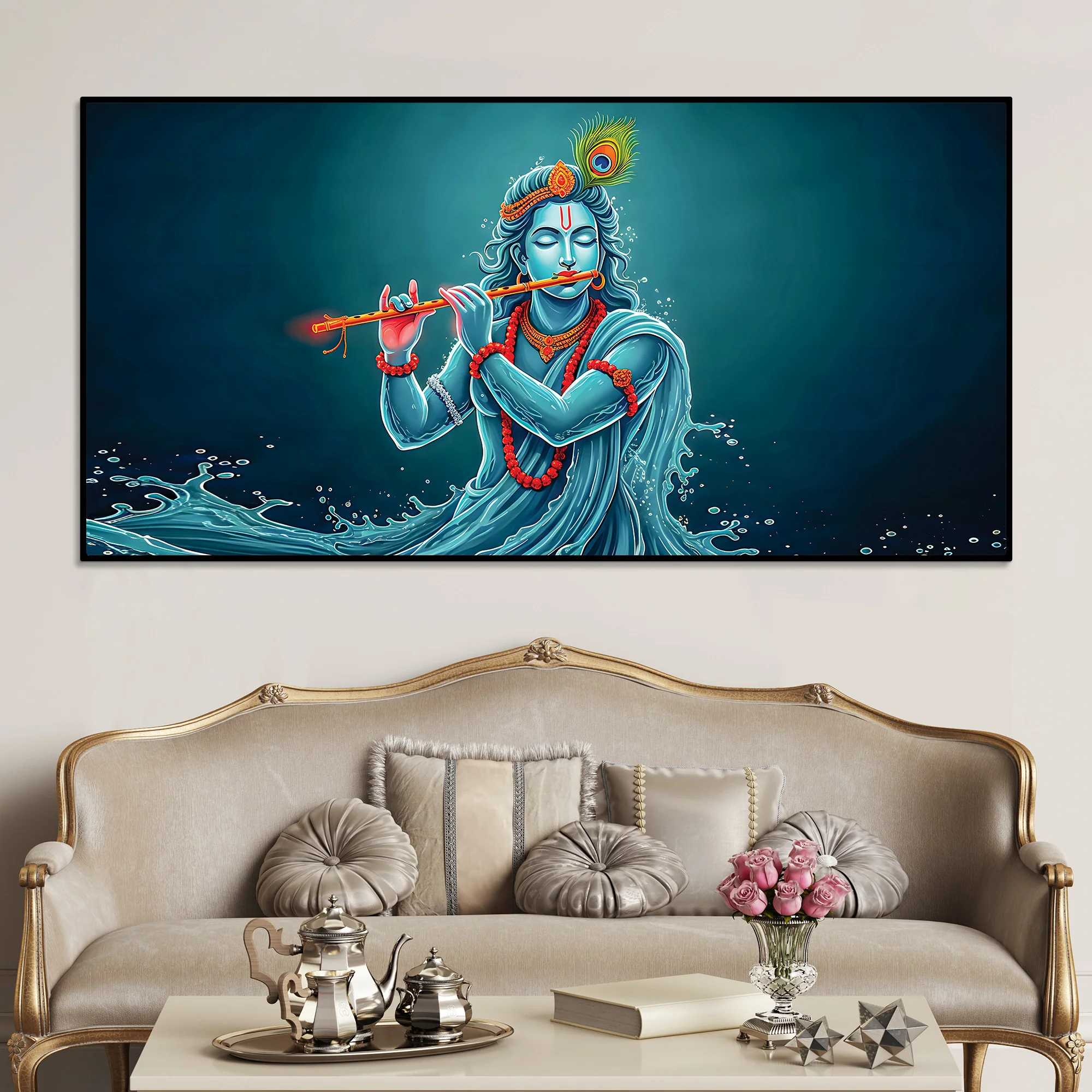 Krishna Flute Elegant Canvas Wall Painting for Wall Decoration