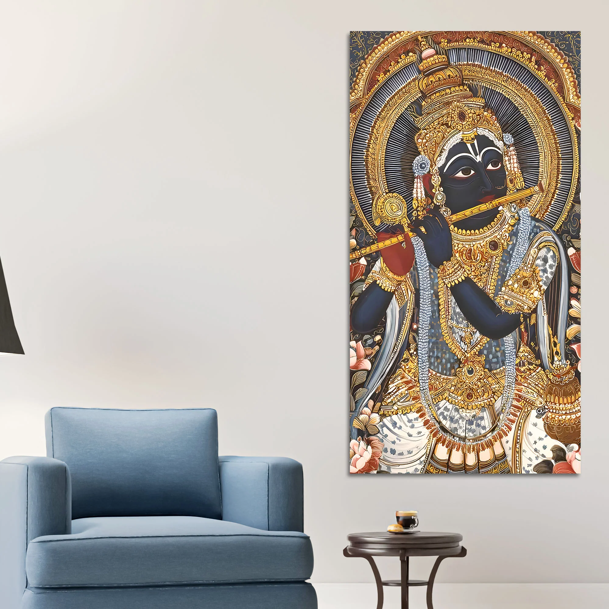 Krishna Playing Flute Canvas Wall Painting | Spiritual Home Decor - Image 3