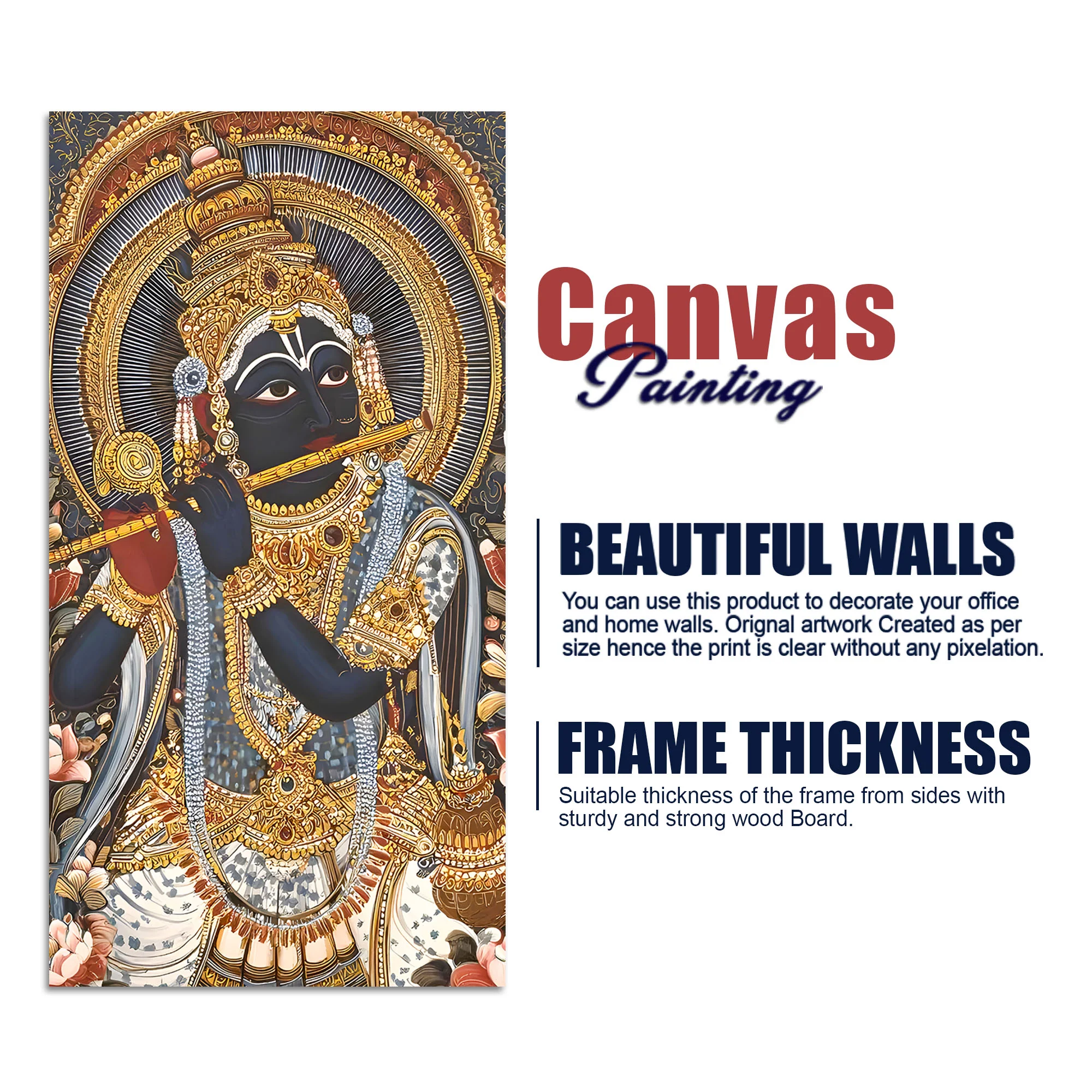 Krishna Playing Flute Canvas Wall Painting | Spiritual Home Decor - Image 7