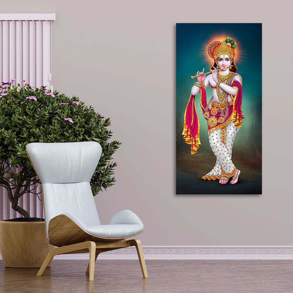 Krishna Playing Flute Hand Premium Canvas Wall Painting - Image 2
