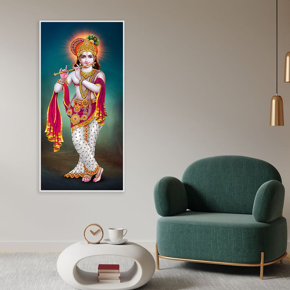 Krishna Playing Flute Hand Premium Canvas Wall Painting - Image 3