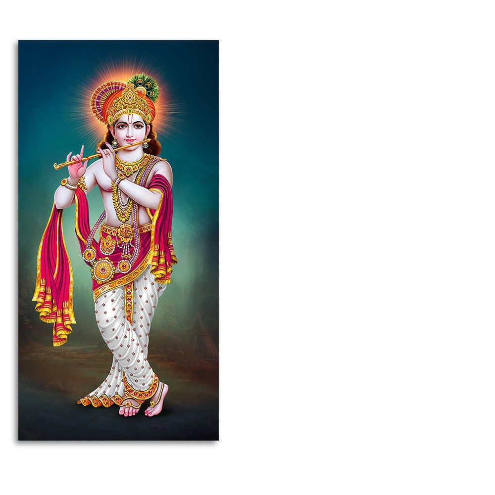 Krishna Playing Flute Hand Premium Canvas Wall Painting - Image 4