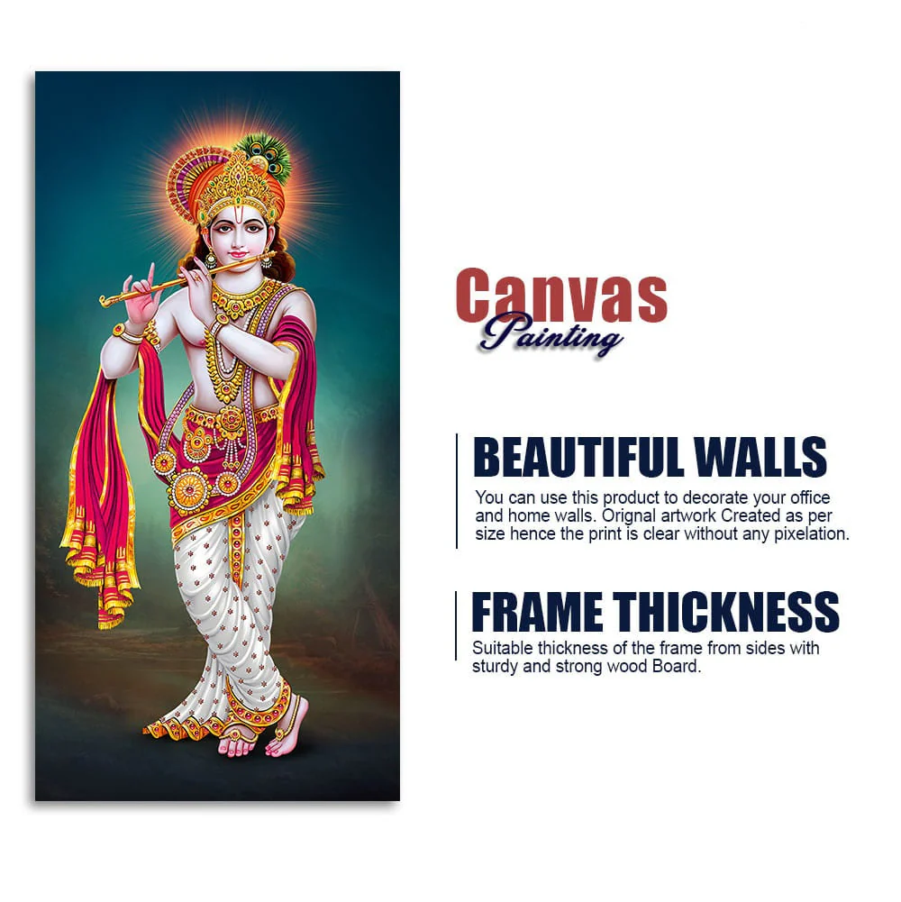 Krishna Playing Flute Hand Premium Canvas Wall Painting - Image 6